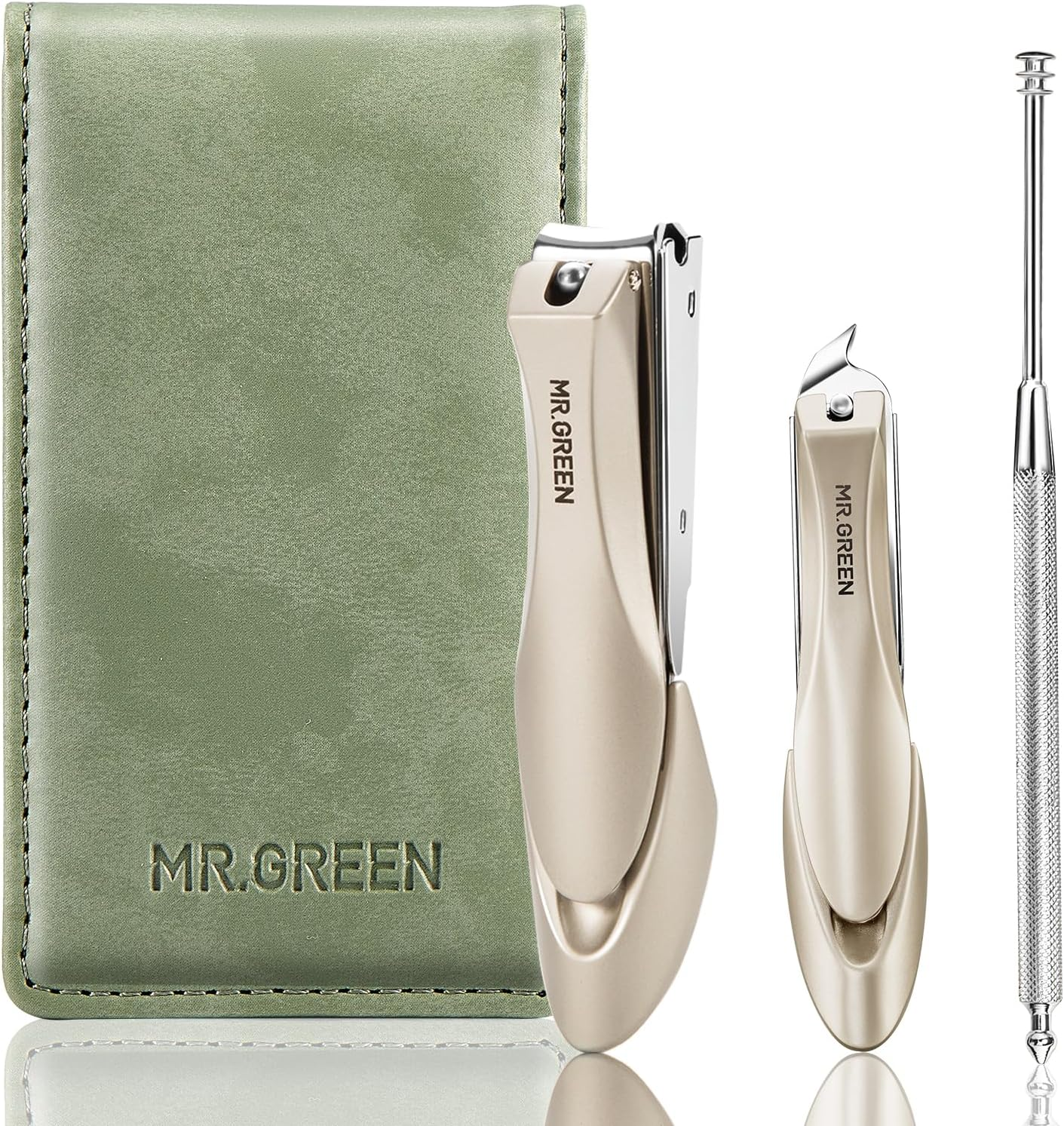 MR.GREEN Nail Clippers, 3PCS Nail Clipper Set with anti Splash Fingernail Clipper and Ear Pick, Professional Nail Clippers for Men and Women, Stainless Steel Nail Cutter with Leather Case (Green) image number 6
