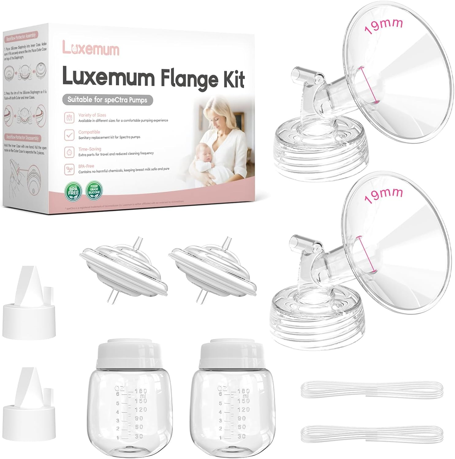 Spectra Replacement Pump Parts Compatible W/ S1/S2/9 Plus, Not Original Accessories, 13Mm Full Set Replacements Include Spectra Flange/Duckbill Valve/Tubing/Backflow Protector image number 1
