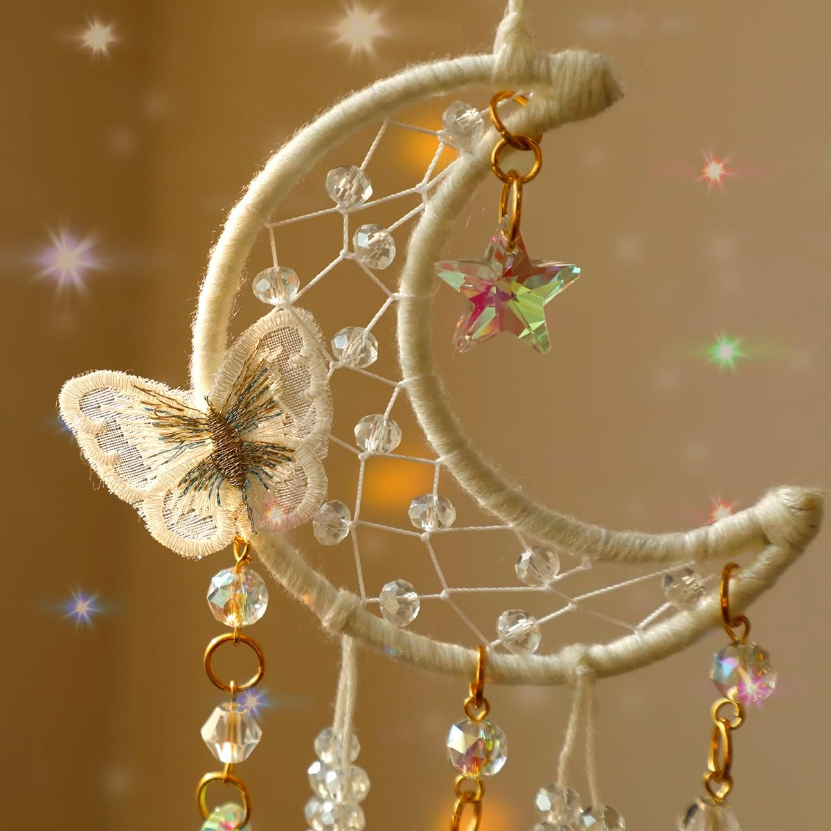 Artilady Dream Catcher for Girls - White Butterfly Small Moon Dream Catchers with Crystals Cute Room Decor for Teen Girls Boys Boho Bedroom Wall Home Decorations Birthday Christmas Women Gifts image number 4