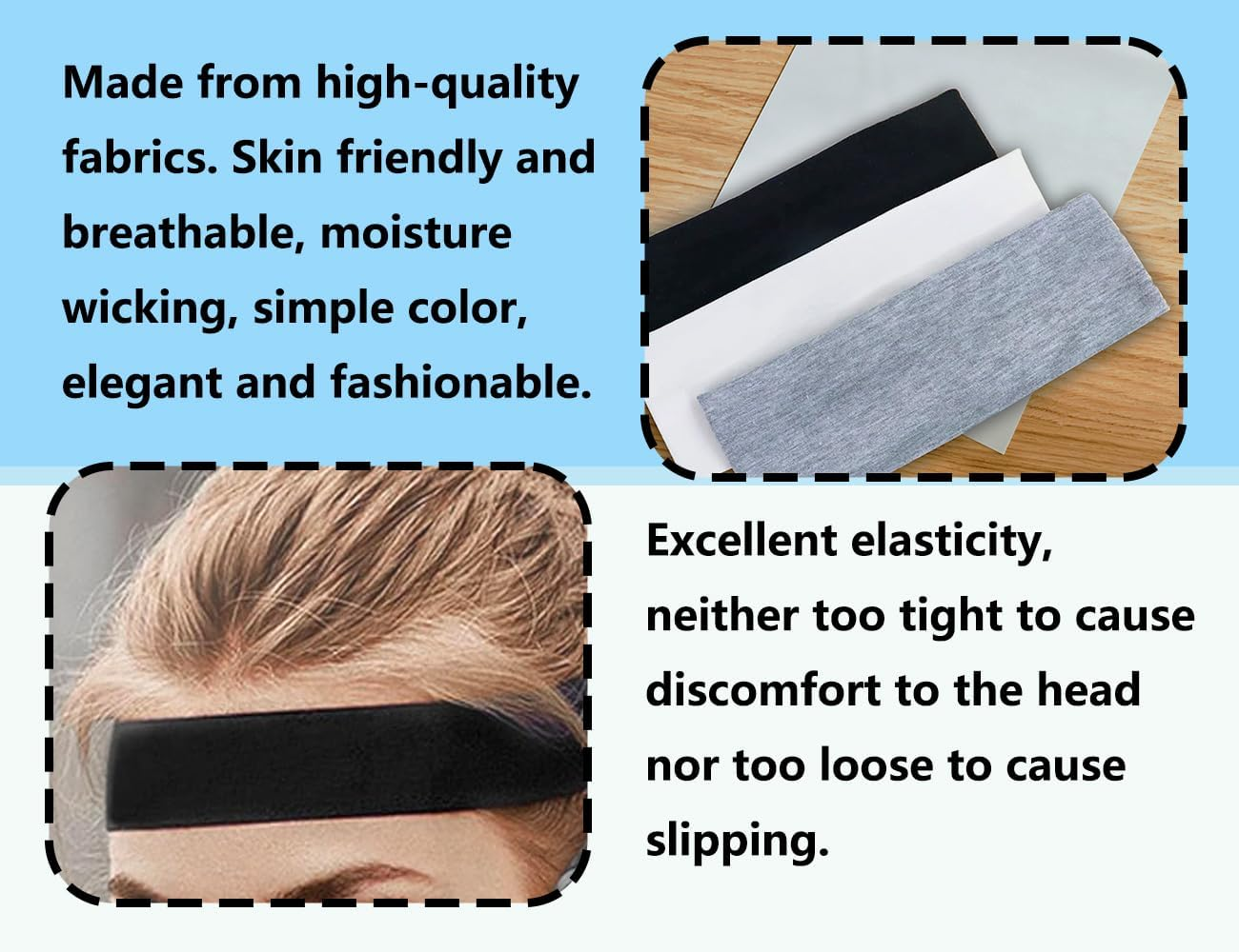 Lhbwhiz Pack of 3 Yoga Headbands, Women'S Non-Slip Wide Headband, Soft Elastic Fitness Hair Bands, Sports Fabric Hair Band, for Running, Exercise, Gym (23.5 X 6 Cm, Solid Colour) image number 1