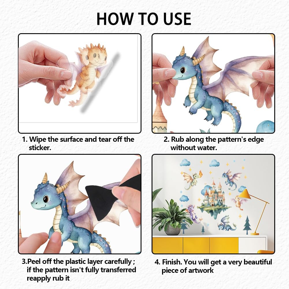 SUPERDANT Flying Dragon Wall Stickers Cartoon Castle Wall Decor Nursery Stickers Dragon DIY Vinyl Murals Peel and Stick Wallpaper Art Decals for Kids Room Playroom Livingroom Baby Room Decor