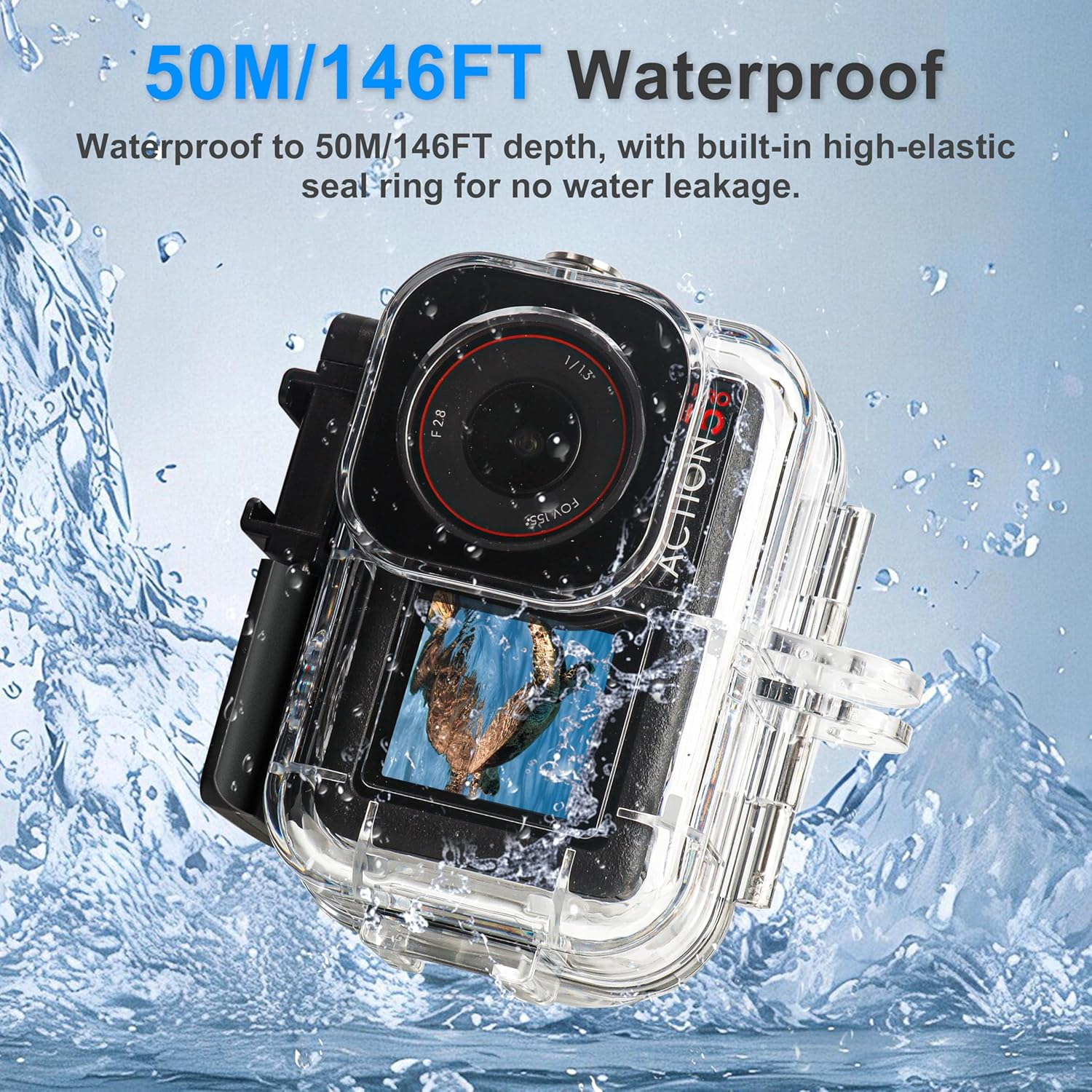 Fitstill 164FT/50M Waterproof Case&3 Filters&Floating Hand Grip Stick Set Compatible for DJI Osmo Action 5 Pro Action 4 Action 3,Snorkeling Surfing,Wakeboarding Protective Cover Shell Accessories Kit image number 3