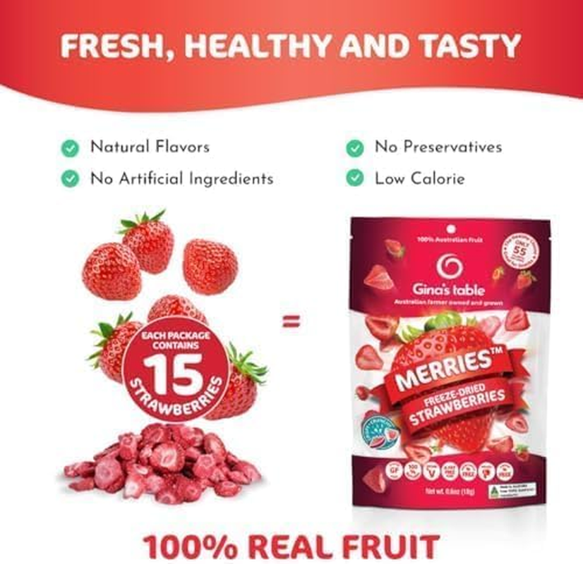 Gina&rsquo;S Table &ndash; Freeze Dried Fruit 18G Low Calorie Snacks for Kids & Adults &ndash; Natural Fruit Snacks &ndash; Freeze Dried Berries (Strawberry) &ndash; 10 Count image number 1