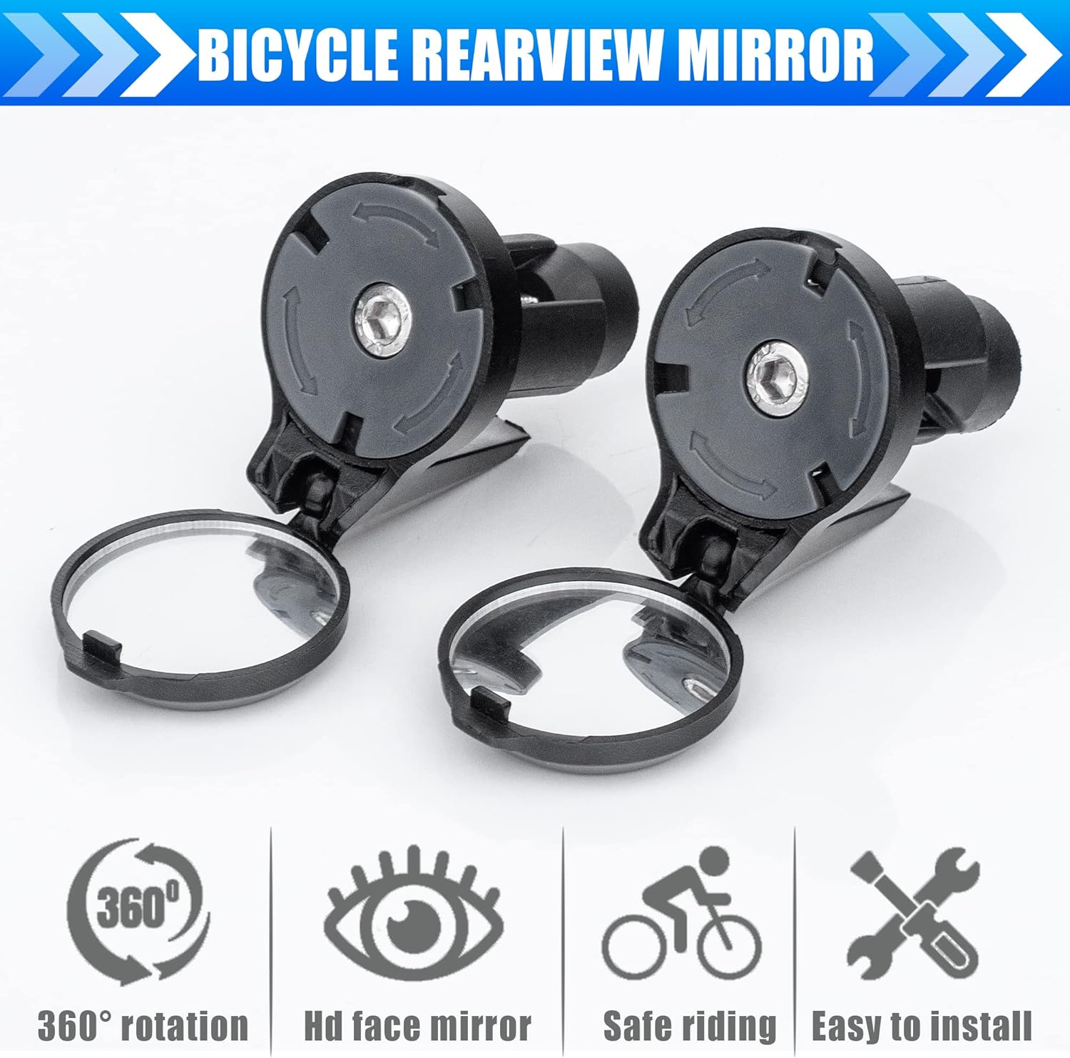 Road Bike Drop Bar Rearview Mirror 2 Pack - Adjustable HD Convex Glass Rear View Mirror for Road Bicycle Mountain Bike Handlebar End image number 1