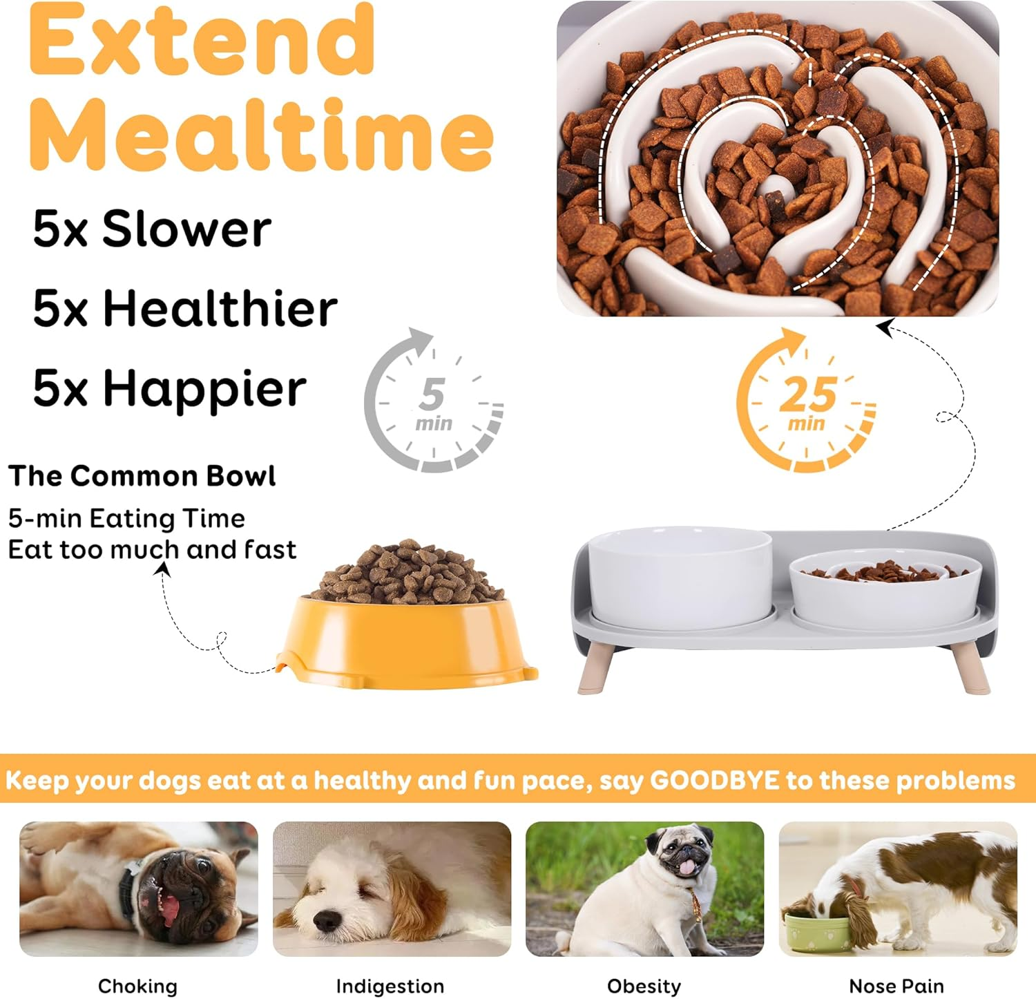 Elevated Slow Feeder Dog Bowls - Slow down Dog Food Bowl with Dog Water Bowl Combo Pack - Raised Ceramic Dog Bowl Set with Anti-Slip Stand - Fun Maze Pet Feeding Dishes for Small and Medium Sized Dogs image number 6