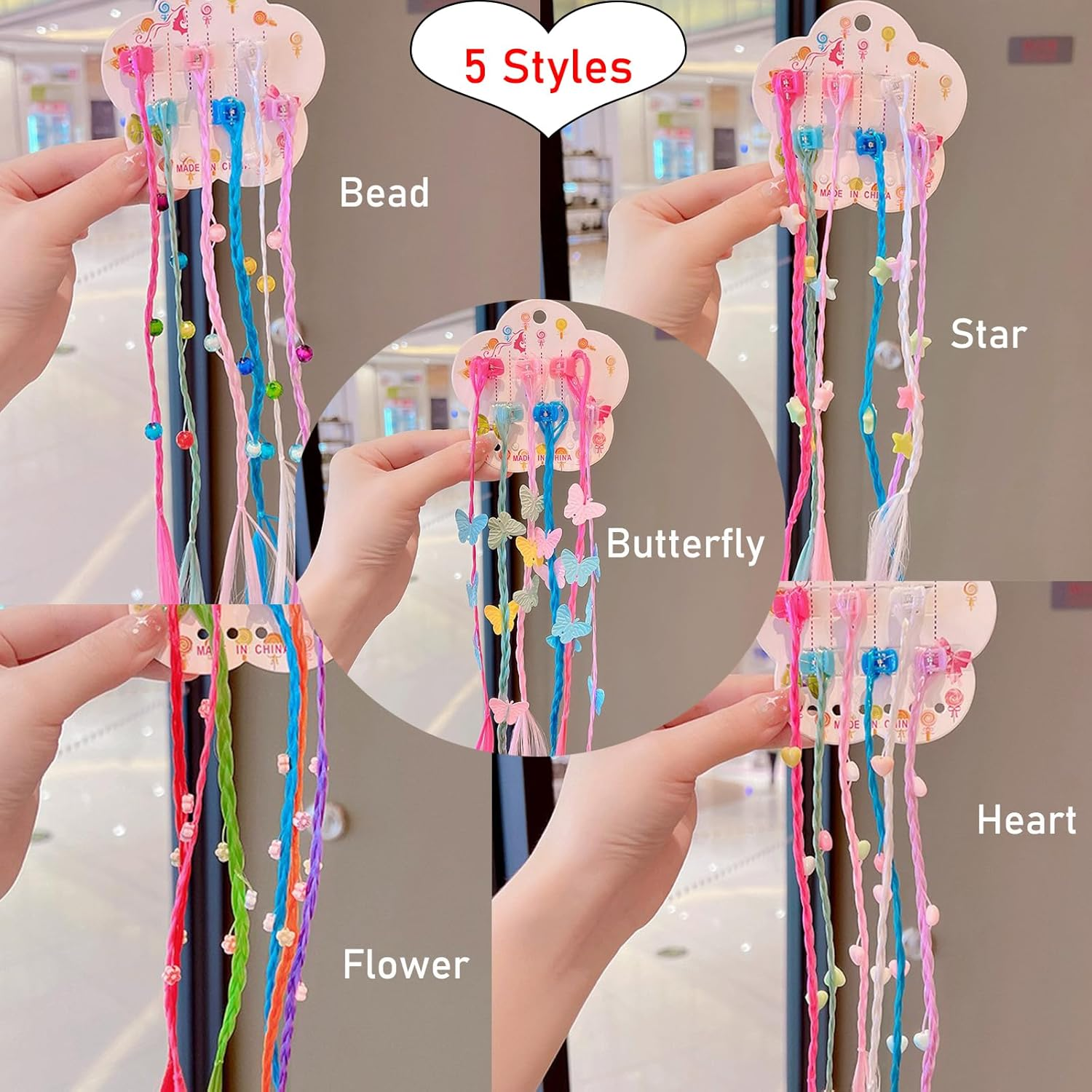 30Pcs/Set Colorful Children Wig Braid Colorful Hair Extensions, Fairy Headwear Accessories Candy Butterfly Star Princess Girl Gripper Clips Hairpin for Party Role-Play image number 5