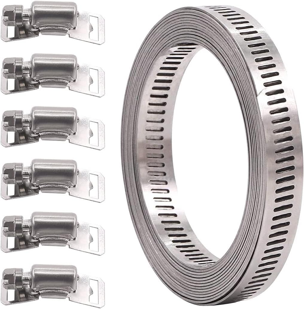 7Pcs 9.8 Feet Long Worm Gear Hose Clamp with Fasteners, 304 Stainless Steel Large Adjustable Pipe Clamps 6Pcs Fasteners for Ductwork, Pole Securing and Strapping image number 6