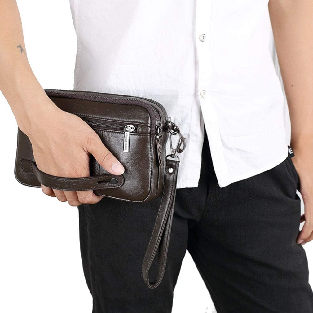 Leather Clutch Purse Wristlet Long Wallet for Men Phone Coin Money Organizer Holder Wrist Bag Day Pack Daypack Business Handbag image number 3
