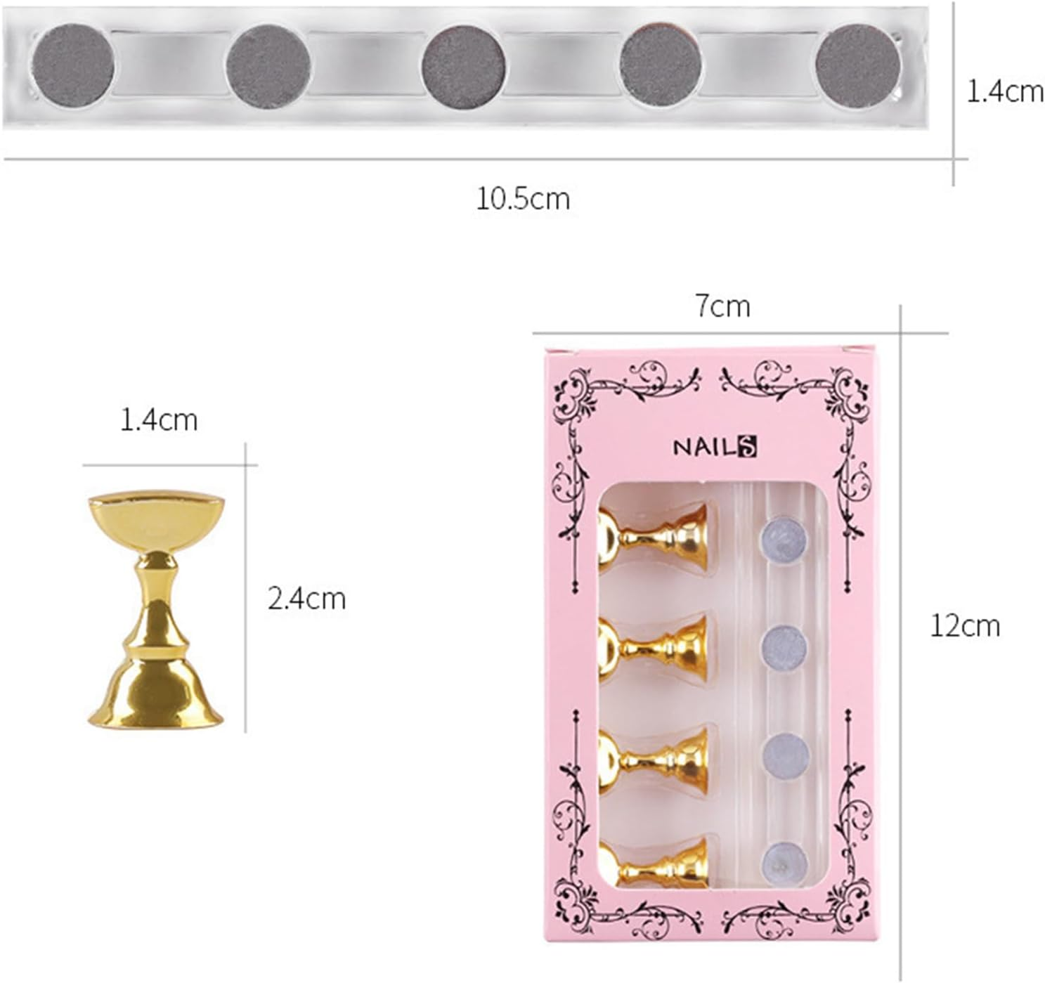 4 Sets Magnetic Nail Stand with 180 White Adhesive for Press on & Acrylic Nails, Nail Art Display Holder for Painting, False Tip Manicure, Reusable Adhesive Putty for Nail Tips & Decorations (01) image number 1