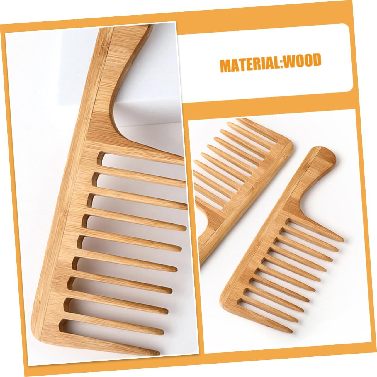 Minkissy 2Pcs Bamboo Wide Tooth Comb for Men Women for Curly Thick Long Hair Detangling Styling Vintage Hair Styling Essential for Home Travel Business Reduces Breakage image number 4