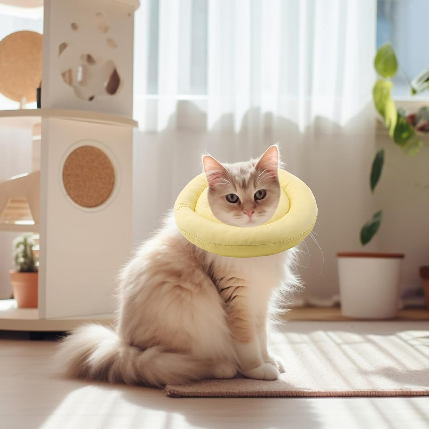 OHCOZZY Cat Collar with Adjustable Waistband, Soft Cat Collar with Anti-Leak Function, after Surgery Pet Protective Collar (Size M, Yellow) image number 5