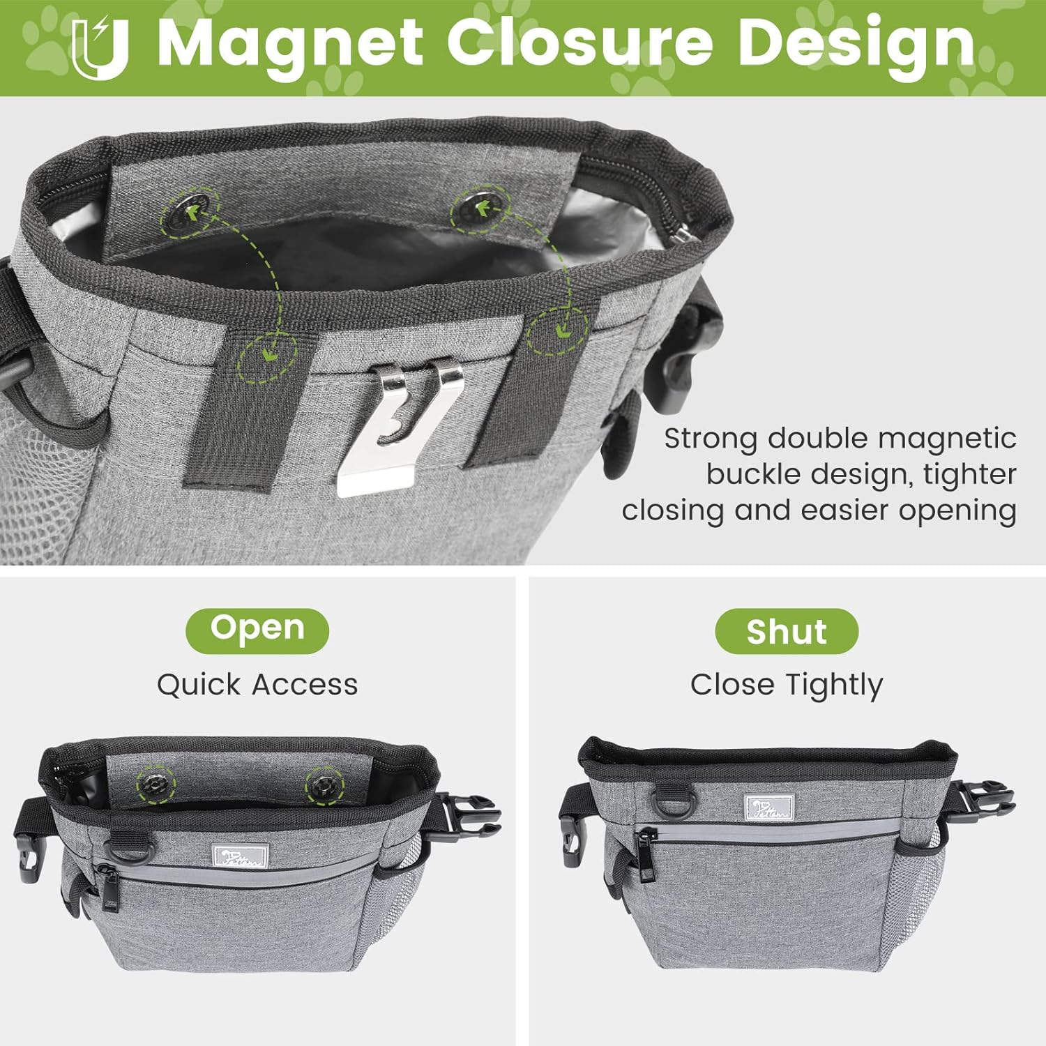PETTOM Dog Treat Pouch Magnetic Closure, Large Dog Treat Bags for Walking with Removable Liner, Hands-Free Snack Bag for Dogs, Built-In Poop Bag Dispenser (Gray) image number 4