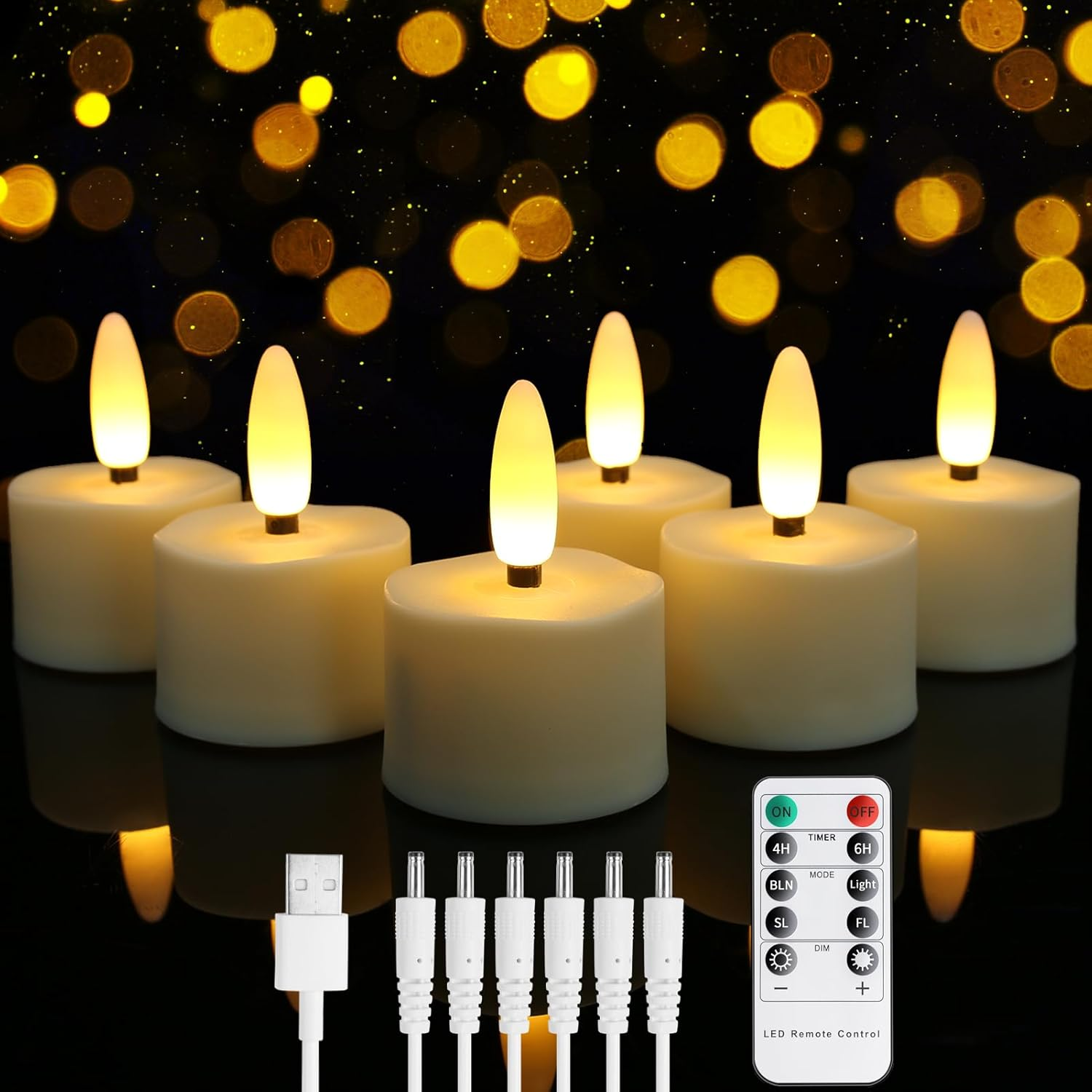 Neween Rechargeable Candles Tea Light with Remote Timer, Flameless LED Tea Lights Candles Battery Operated Electric Fake Candles Set of 6 for Halloween Diwali Fall Christmas Wedding Home Decor