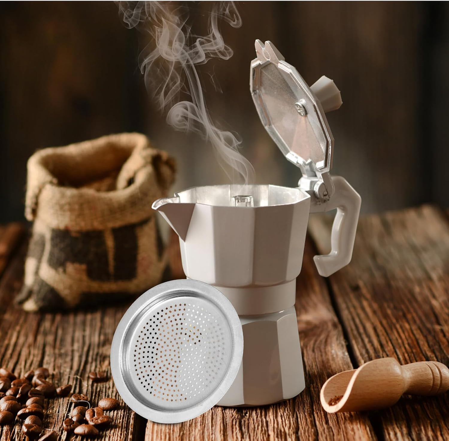 Generic 10Pcs Coffee Maker Replacement Set &ndash; Food-Grade Silicone Gasket Seals with Filters for 6-Cup 300Ml Stovetop Espresso Pot, Leak-Resistant Coffee Machine Spare Parts for Travel And image number 1