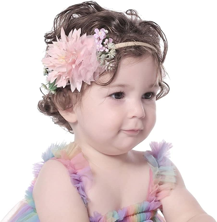 Cinaci 6 Pack Delicate Floral Rose Daisy Flower Super Stretchy Soft Nylon Headbands Hair Bands Accessories for Baby Girls Newborns Infants Toddlers Kids image number 3