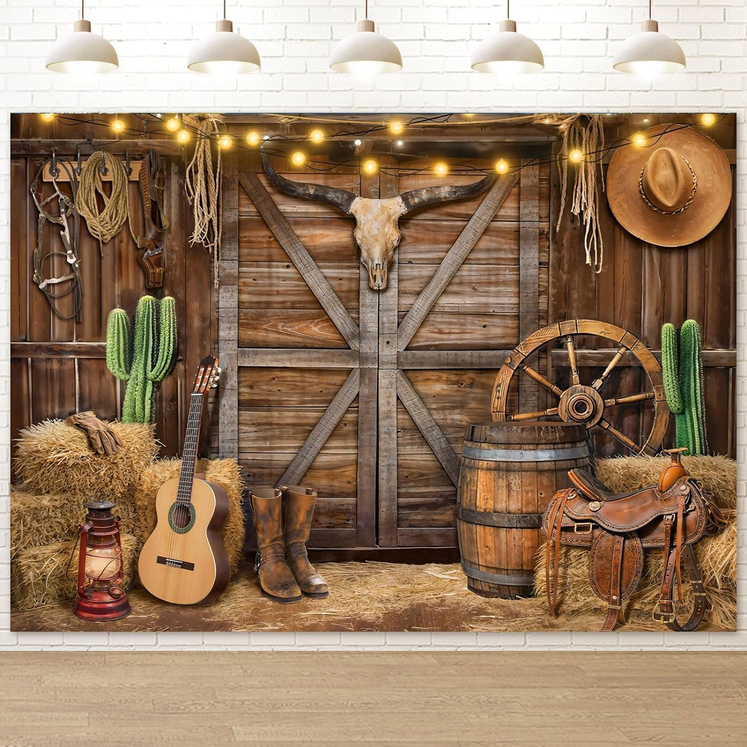 Western Cowboy Backdrop for Photography and Party, Reusable Washable Photography Background for Western Party Decoration, Rodeo Backdrop for Wild West Party - Geiwogwc