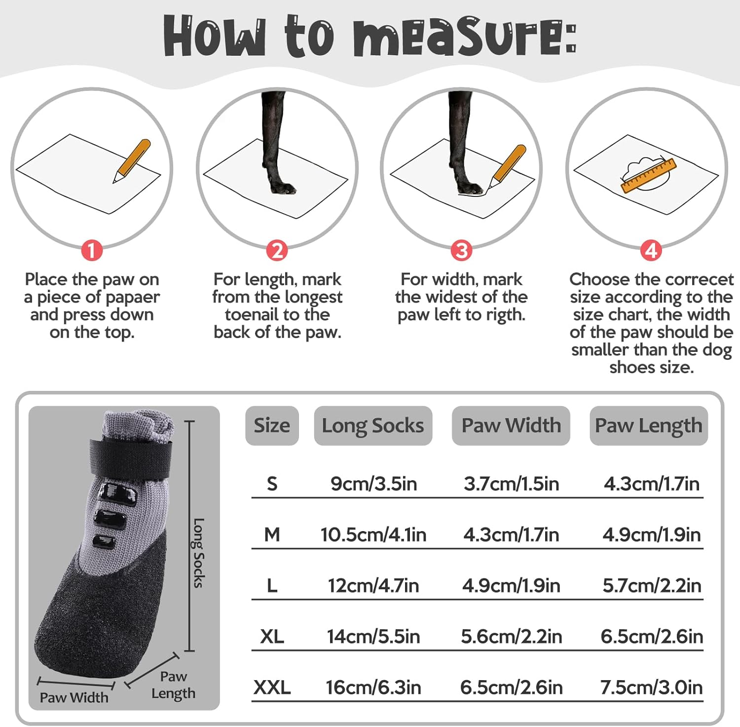 PUMYPOREITY Pack of 4 Dog Socks, Waterproof, Dog Shoes, Non-Slip Paw Protection, Stretchy Socks, Outdoor Dog Shoes, Waterproof Non-Slip Socks for Dogs (Grey, XL) image number 4