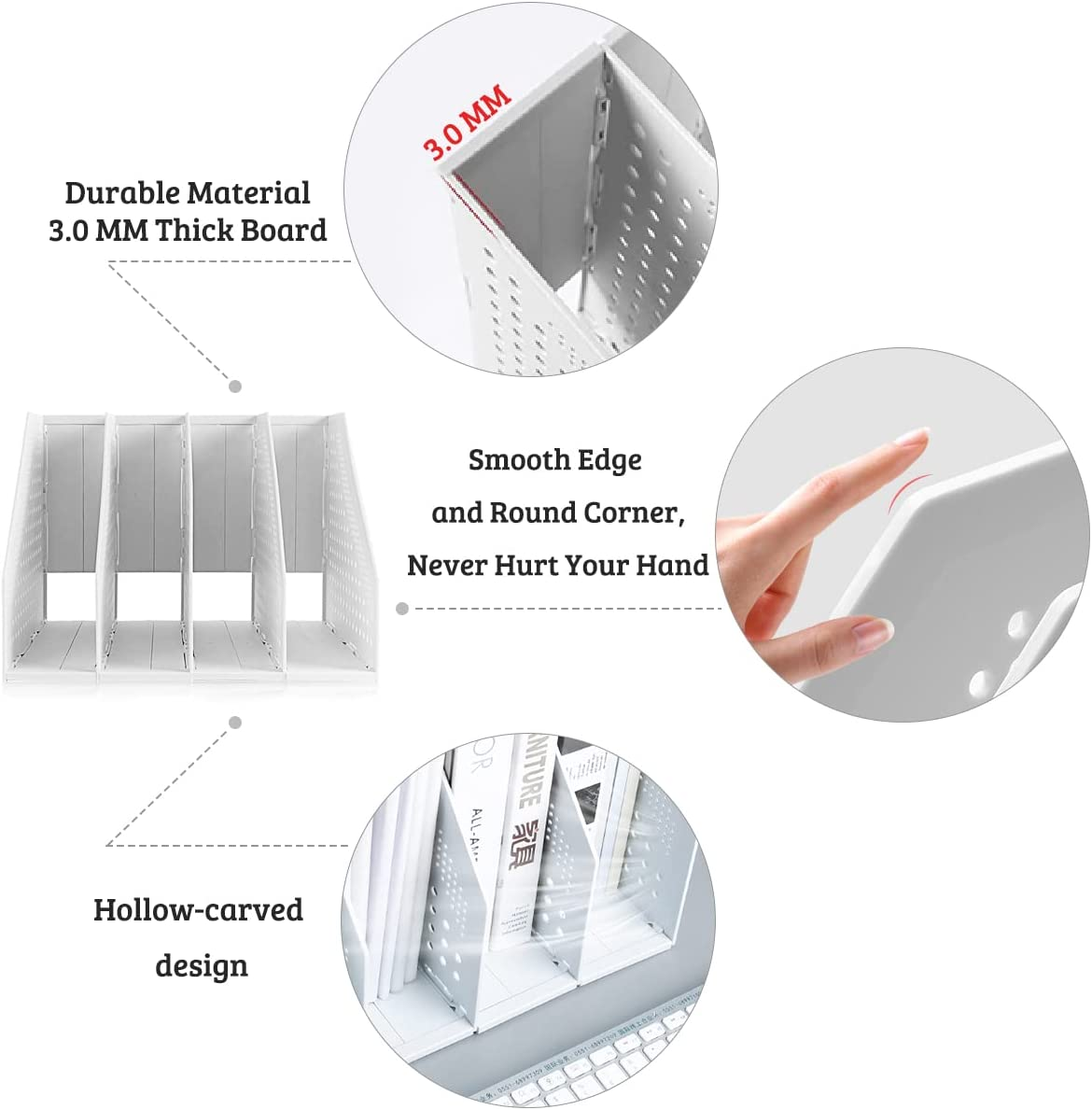 SAYEEC Collapsible Plastic Magazine File Holder Vertical Binder Storage Organizer for Desk Sturdy Upright Desktop Magazine Organizer Folder Rack for Office School Home (2, 2Pcs Gray (3 Compartments)) image number 1