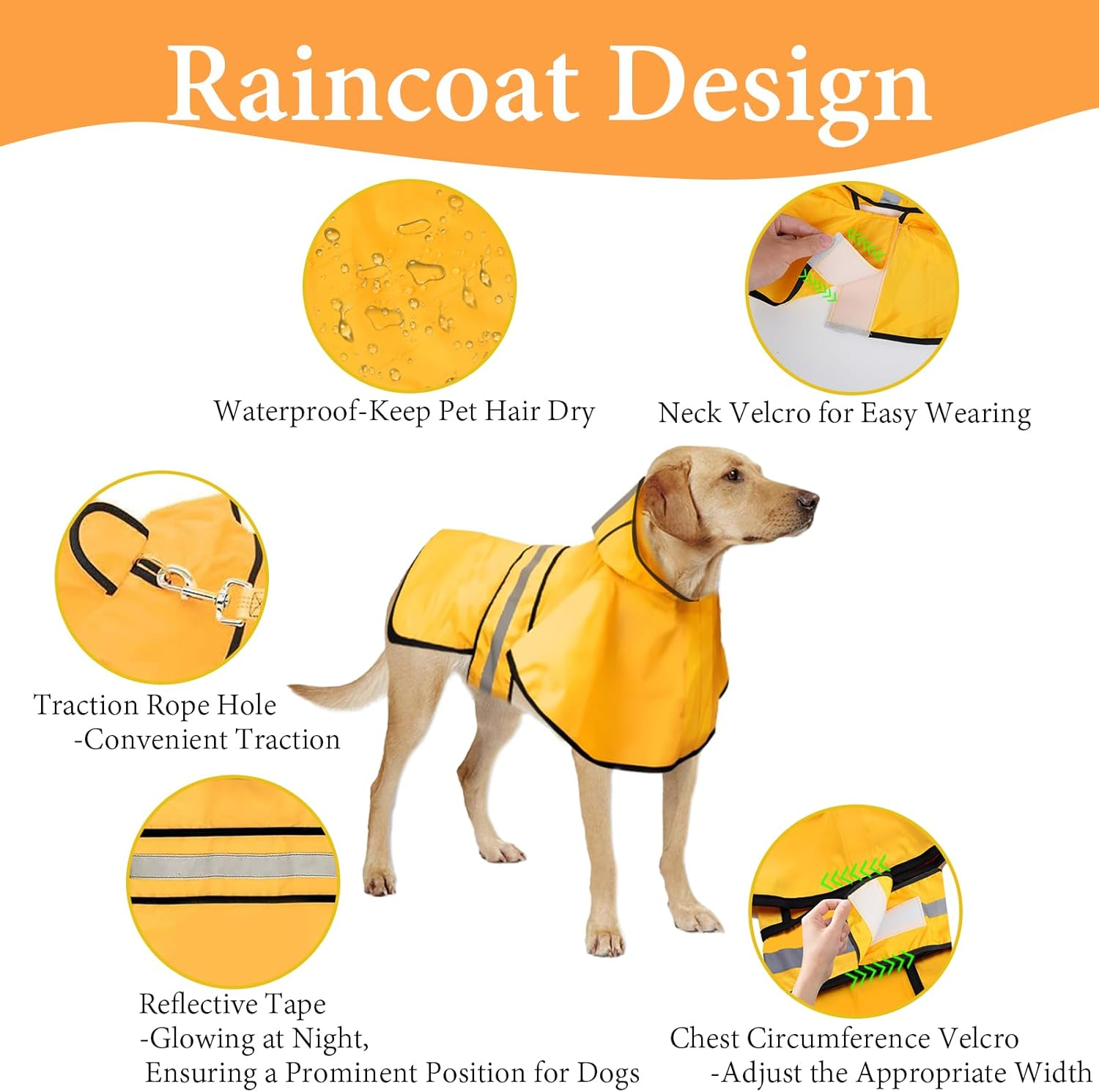 Wvacfre Dog Raincoat Hooded Poncho,Velcro Adjustable Waterproof Dog Raincoat Lightweight Reflective Tape Pet Slicker for Large Dogs image number 4