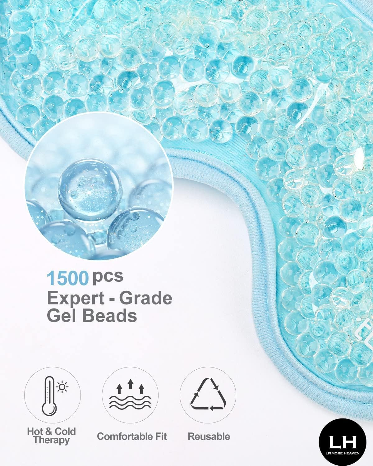 Lh-Blue Gel Eye Mask, 2 Pack Cooling Ice Sleeping Masks for Puffy Face Eyes for Men & Women, Cold & Warm Sleep Compress for Post Surgery, Puffiness, Allergies, Sinuses & Migraines- Blue image number 6