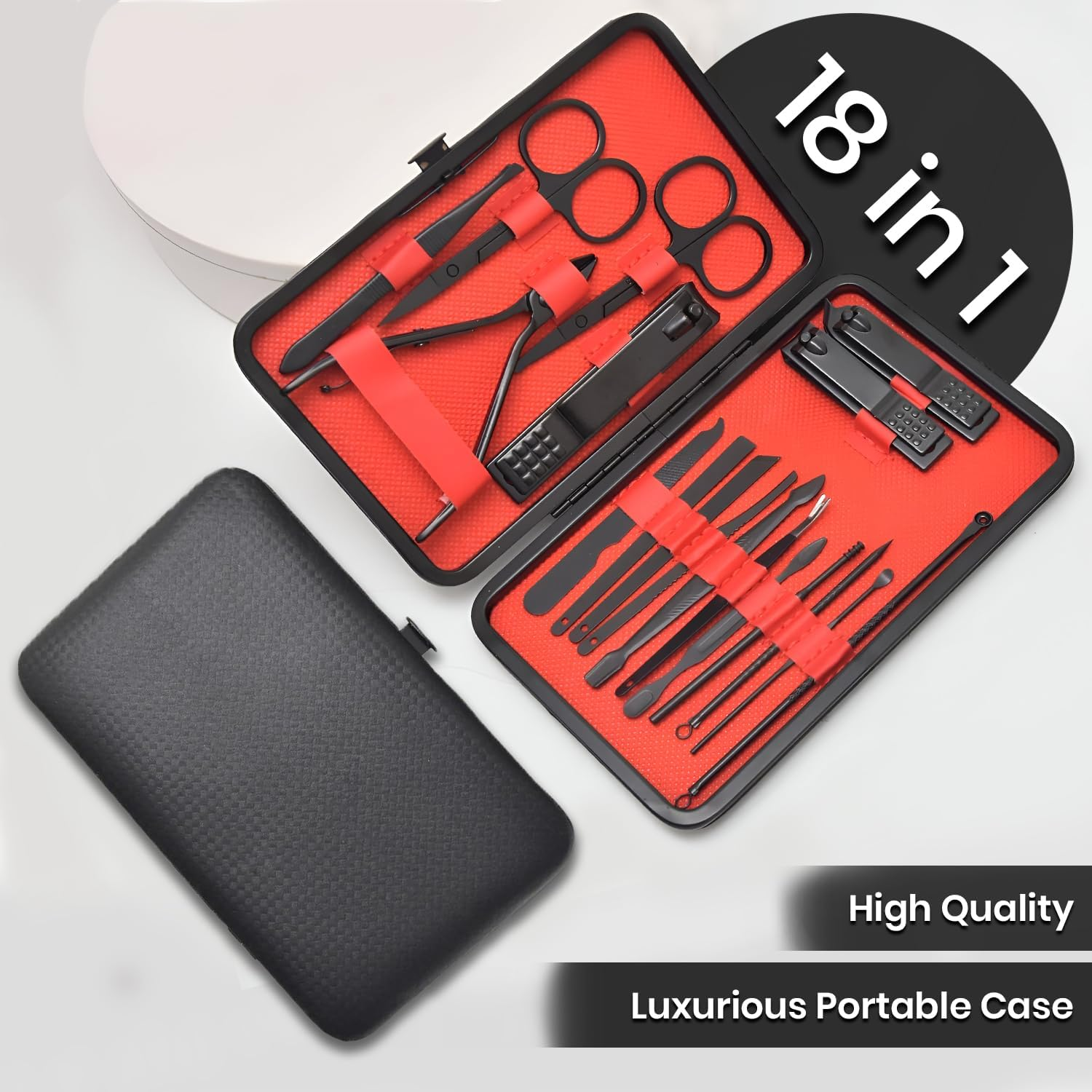 18 in 1 Professional Manicure Set, Stainless Steel Nail Clippers Set, Portable Grooming Kit for Women & Men, Pedicure Kit for Personal Care with Luxurious Travel Leather Case, 18 Pcs Clippers Tools image number 5