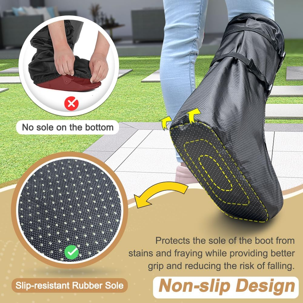 Walking Boot Cover Tall Medical Cast Fracture Boot Foot Cast Cover Orthopedic Brace Air Walker Boot Covers for Women Men Outdoor Rain Winter Snow Boot Protector Foot Support with Sole (Black) image number 3