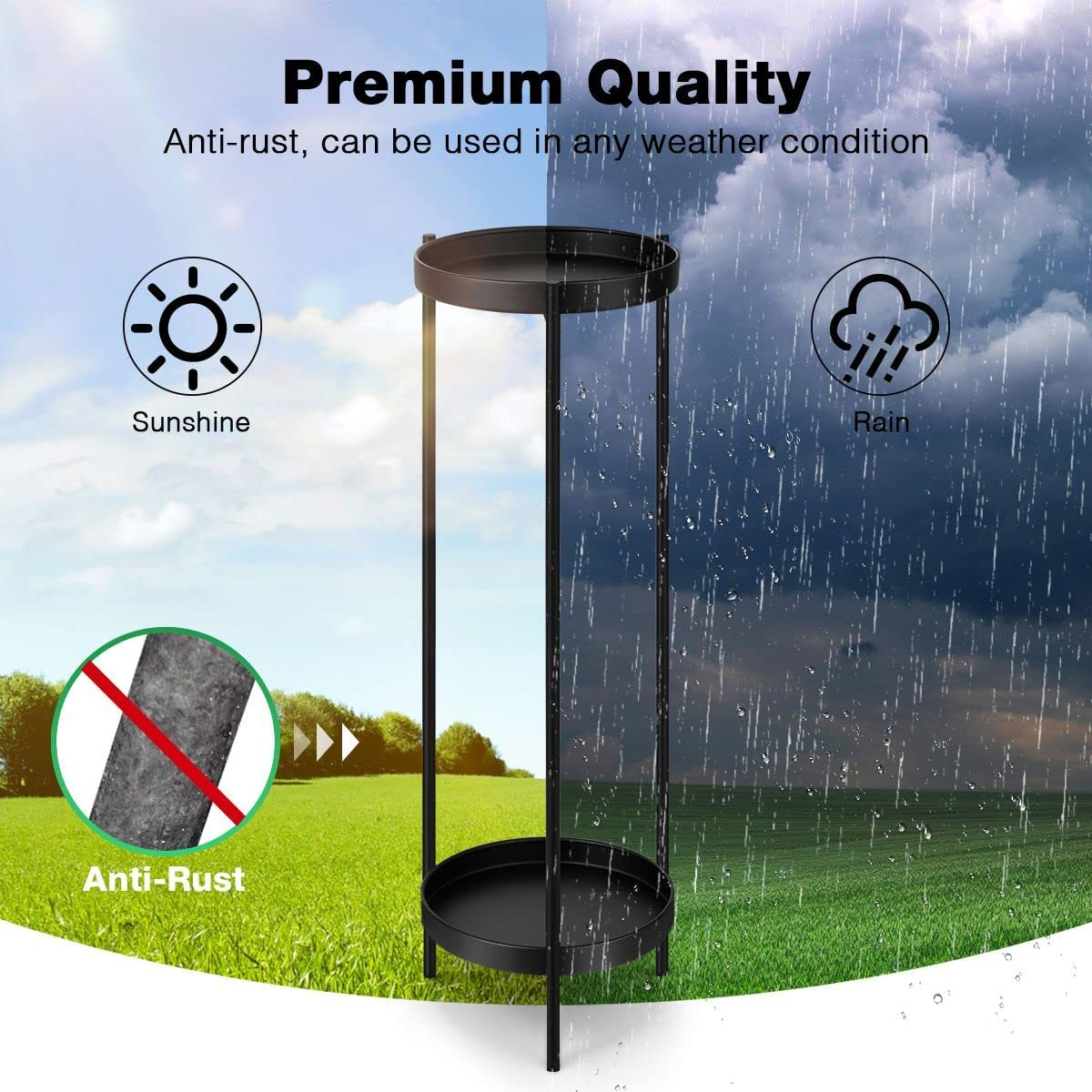 2 Tiers Metal Plant Stand 80CM High Flower Pots Shelf Indoor Outdoor Planter Holder Garden Rack Storage,Black image number 5