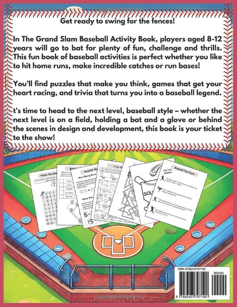 The Grand Slam Baseball Activity Book for Kids: Fun and Educational Baseball Activities for Kids Ages 8-12. Puzzles, Trivia, and Games for Young Baseball Fans