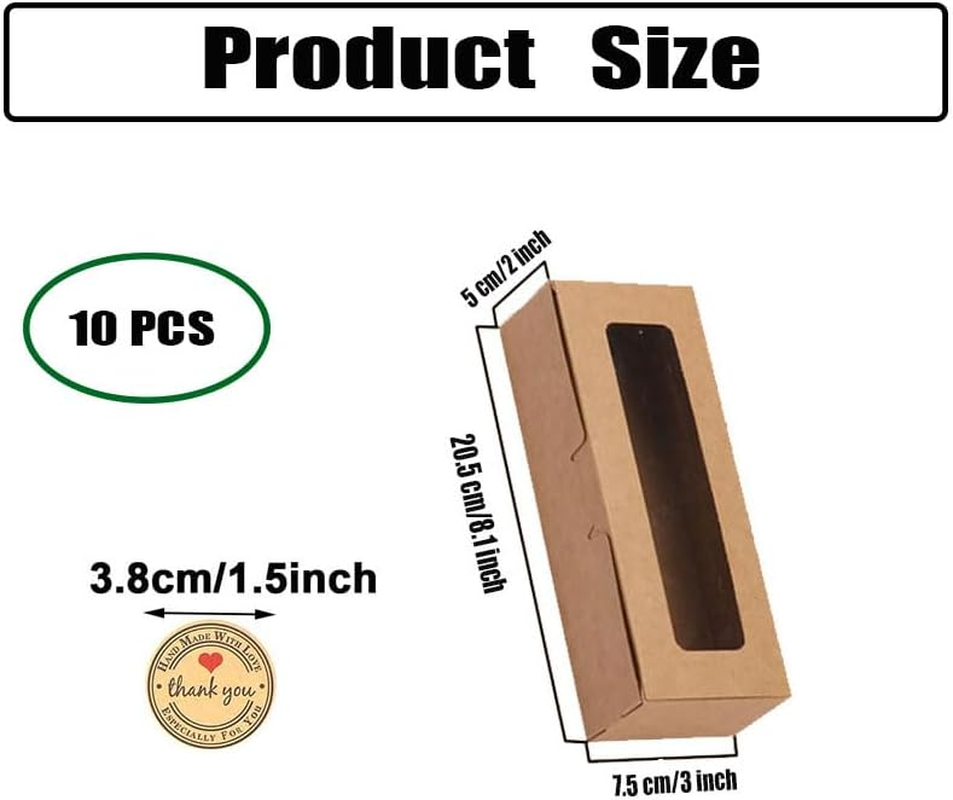 Kraft Bakery Boxes - 10 Small Pastry Treat Boxes with Window, Gift Packaging for Cookies, Pastries, Mini Cakes, Donut, Pie Slice, Stickers Included (Brown) - Brown image number 2