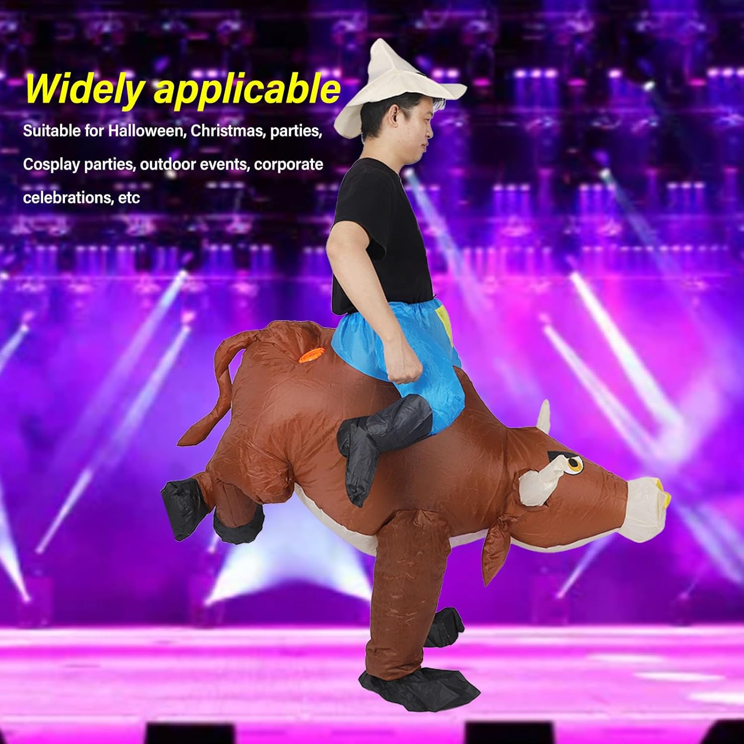 Inflatable Bull Costume, Bull Riding, Battery Operated, Animal Cosplay Costume, Halloween Cosplay Costume, Universal Size, Elastic Bands, Blow up Ride on Cowboy Fancy Dress image number 5