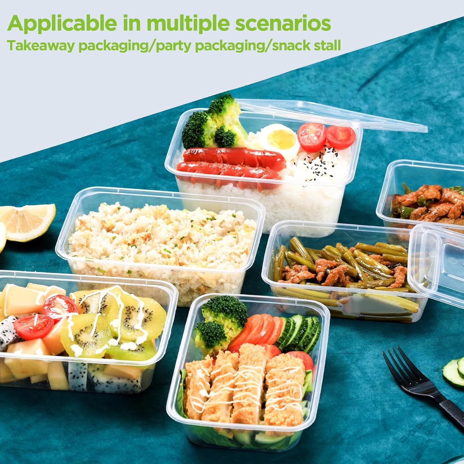 100 Pack Plastic Food Containers Disposable with Lids, 650Ml, 17Cm X 11.5Cm X 4.9Cm, Microwave, Freezer Safe, Thickened Stackable Meal Prep Containers - Clear, Bpa-Free Food Containers for Storage image number 6
