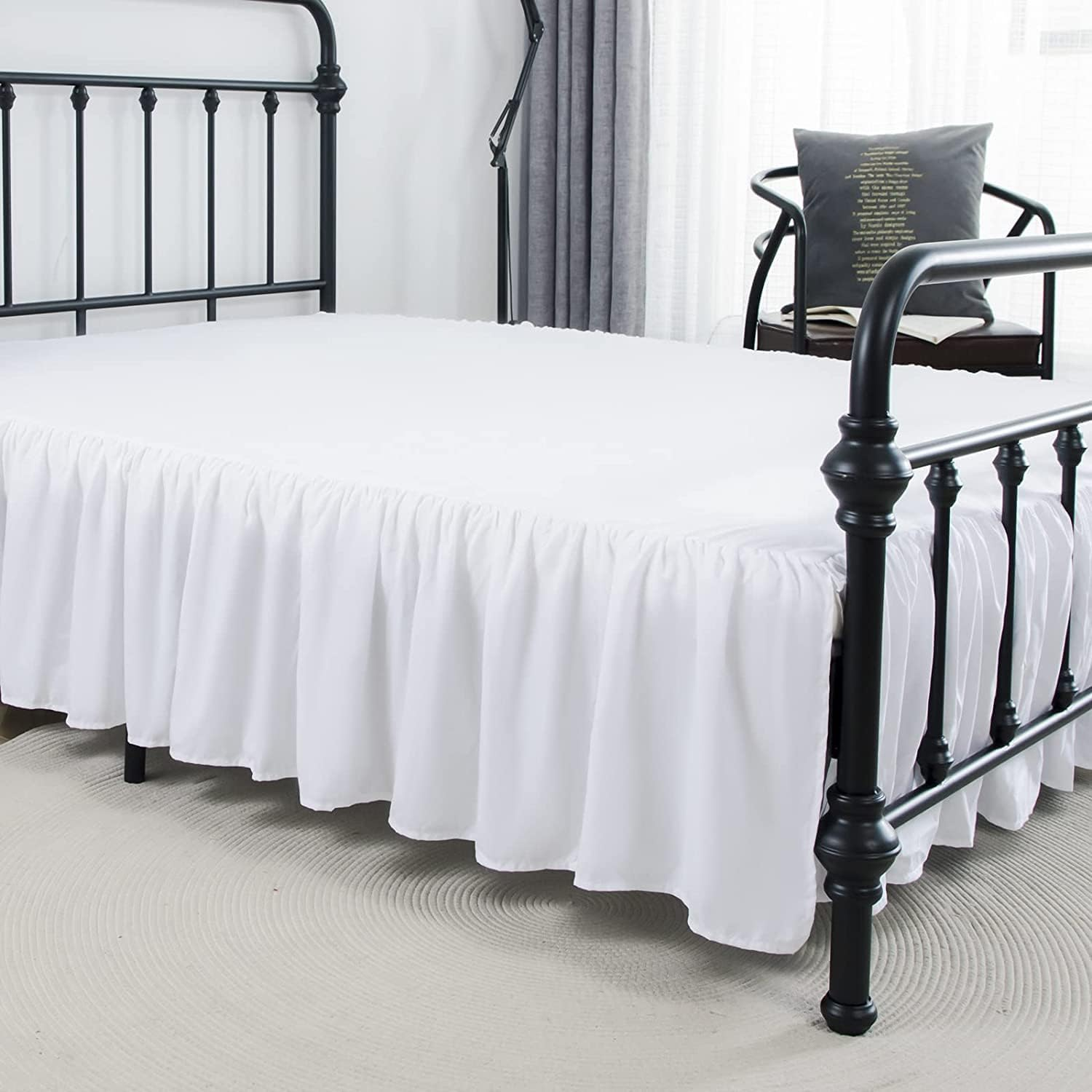 Xuan Dian Bed Skirt Queen Size Ruffled Bed Skirt with Split Corners, 18 Inch Drop Dust Ruffle Bed Skirt with Platform, White,Queen Size image number 3