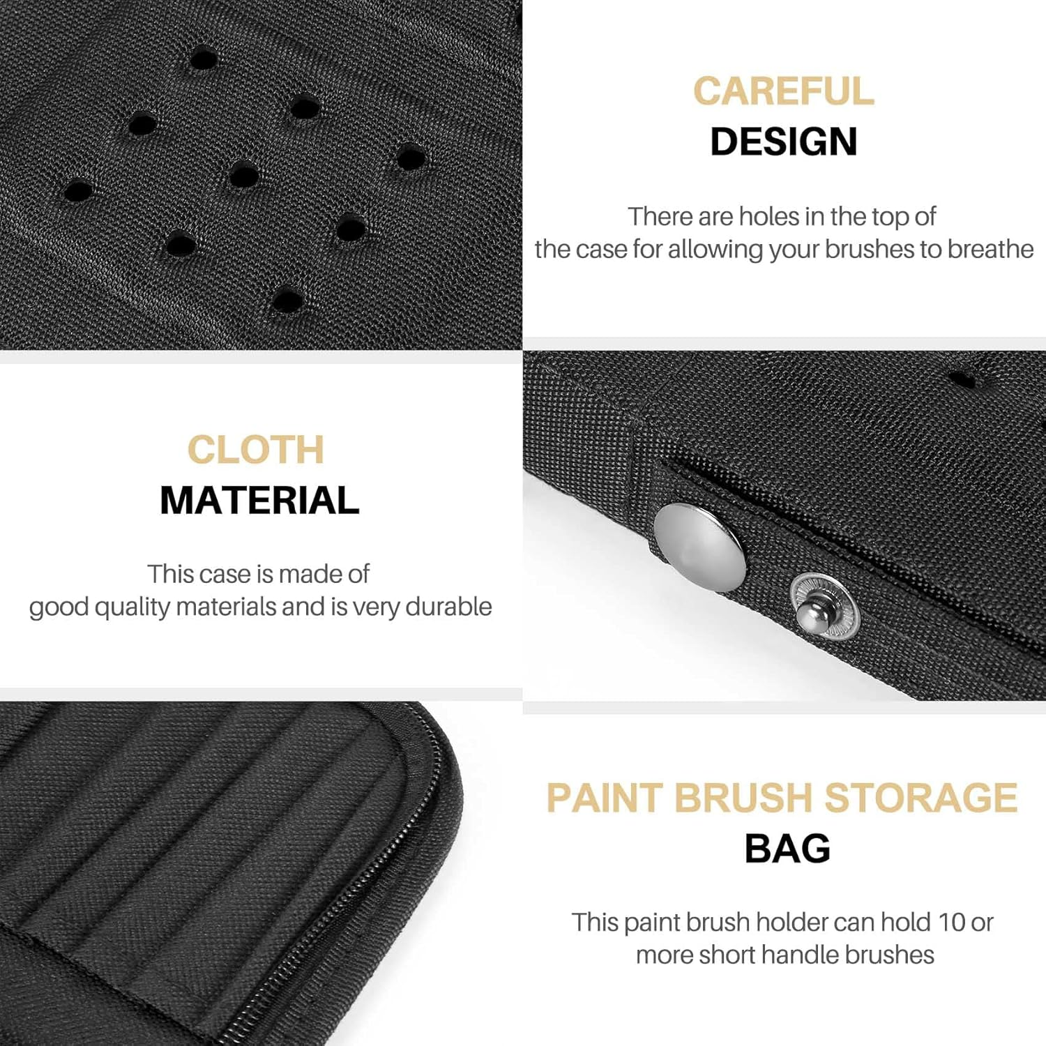 29Cm Artist Paint Brush Holder Zippered Brush Case for Oil Acrylic Watercolor Brush Breathable Painting Kit image number 2