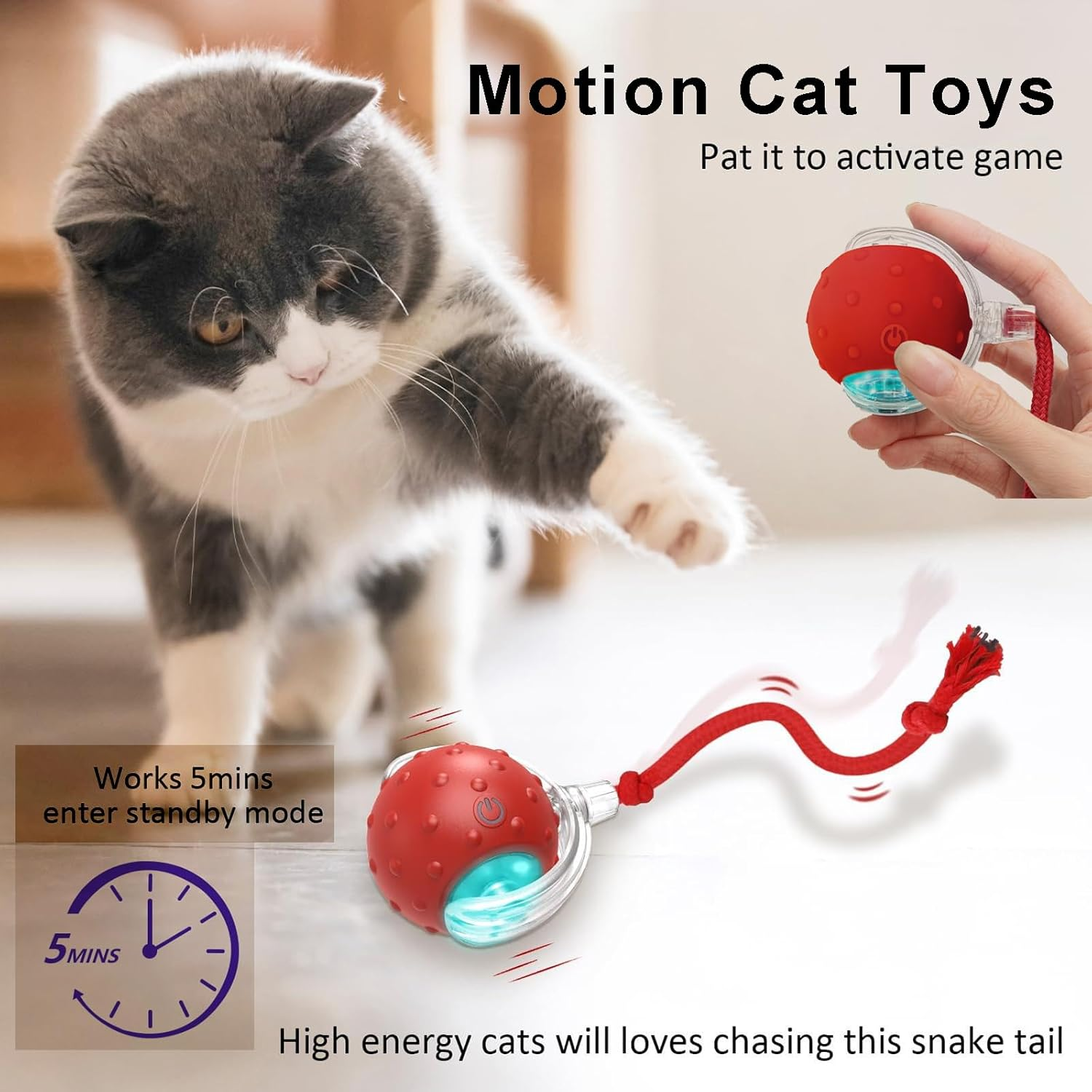 2-Pack Interactive Cat Toys Ball for Indoor Cats Fast Rolling on Carpet, Birds Chirping & Motion Activate Kitten Cat Toys (Blue & Red) image number 4