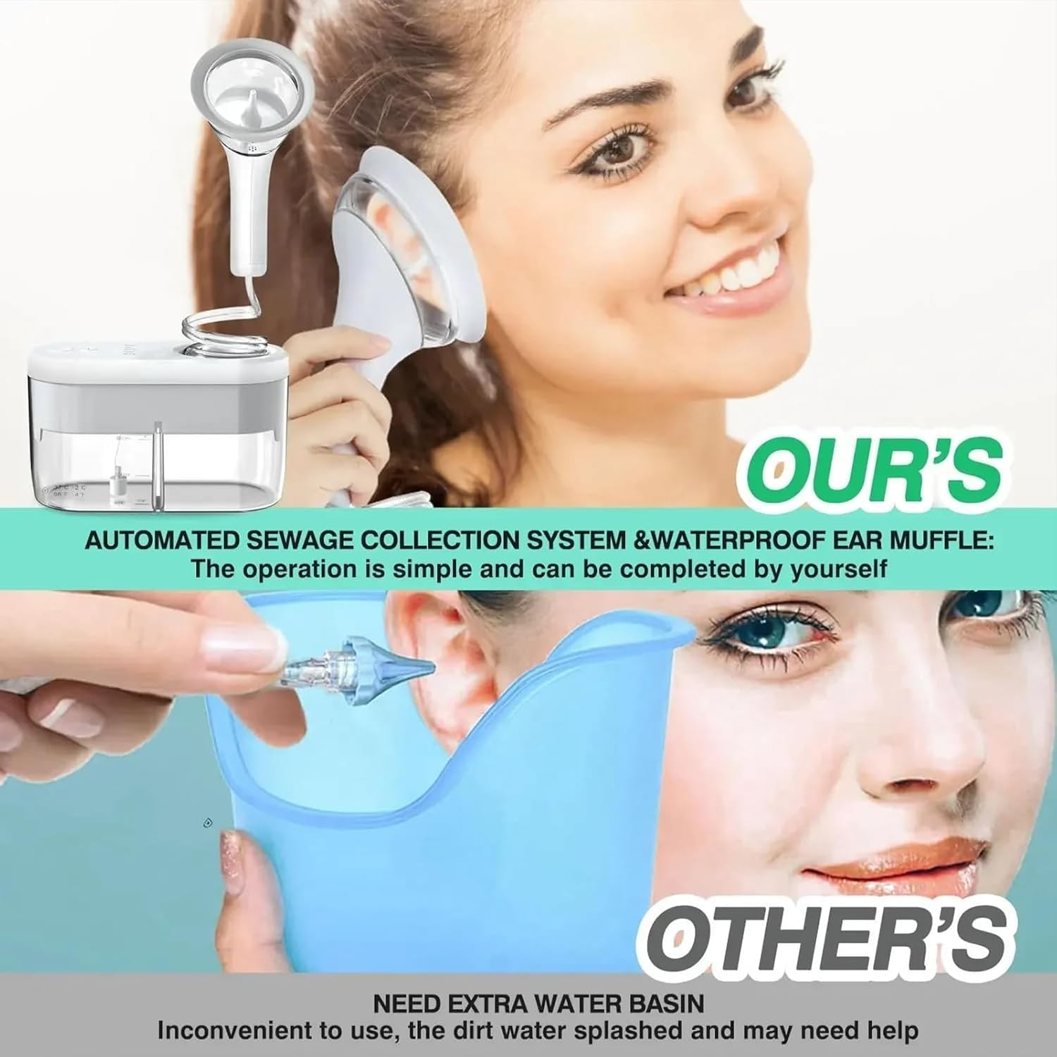 Oolong Water Powered Ear Cleaner for Adults & Kids | Rechargeable Earwax Remover with 10 Bpa-Free Tips, 4 Pressure Modes & Auto-Drain Tank, Triple Spray Design image number 3