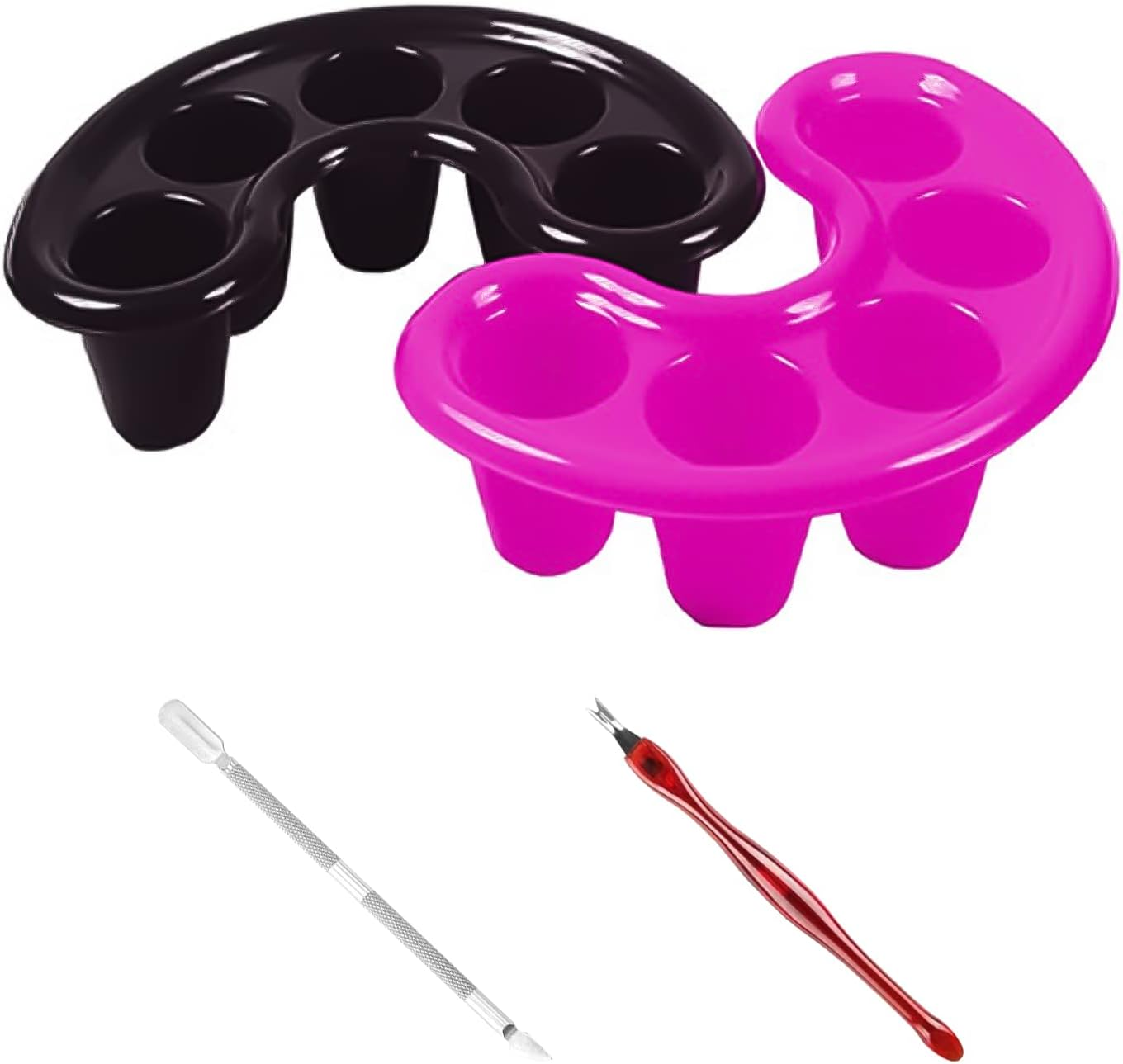 Pack of 2 Nail Soak Bowl with 1 Double Headed Cuticle Pusher and 1 V Shaped Cuticle Trimmer Knife, Thickened Plastic Nail Polish Tool, Nail Polish Remover Tray image number 4