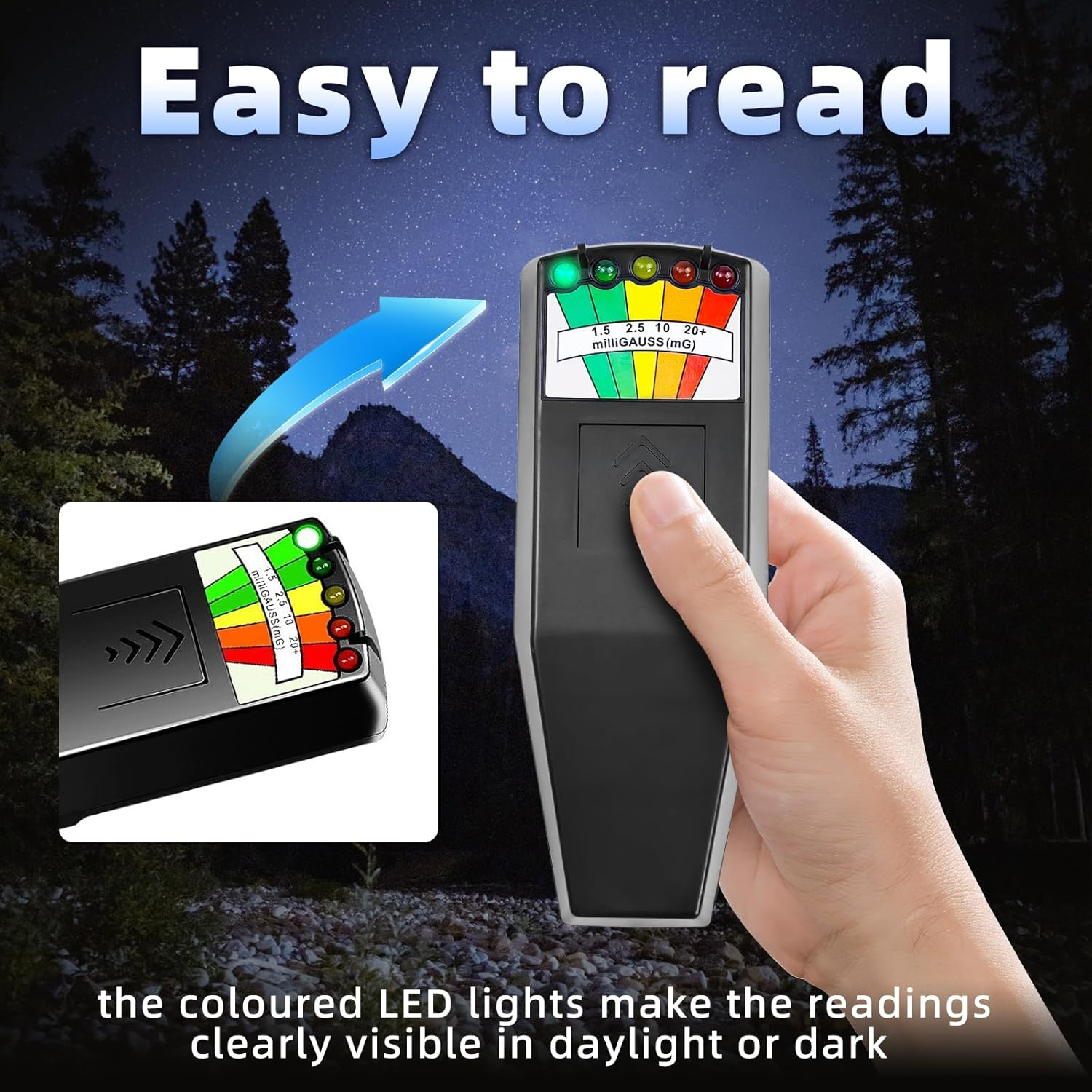 EMF Magnetic Field Monitor, High Accuracy Magnetic Field Detector 5 LED EMF Meter Radiation Detector Tester for Industrial Construction (Black) image number 2