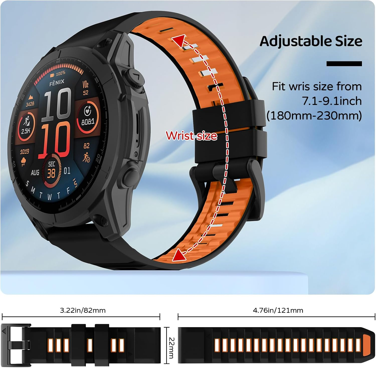 U-LIMVE Watch Band for Garmin Fenix 8 47Mm/Fenix 7 Pro/Fenix 7/Fenix 6 Pro/Fenix 6/Fenix 5/Epix Pro 47Mm/Fenix E, 22Mm Silicone Quickfit Band for Garmin Forerunner 965/955/945/935/745 image number 3