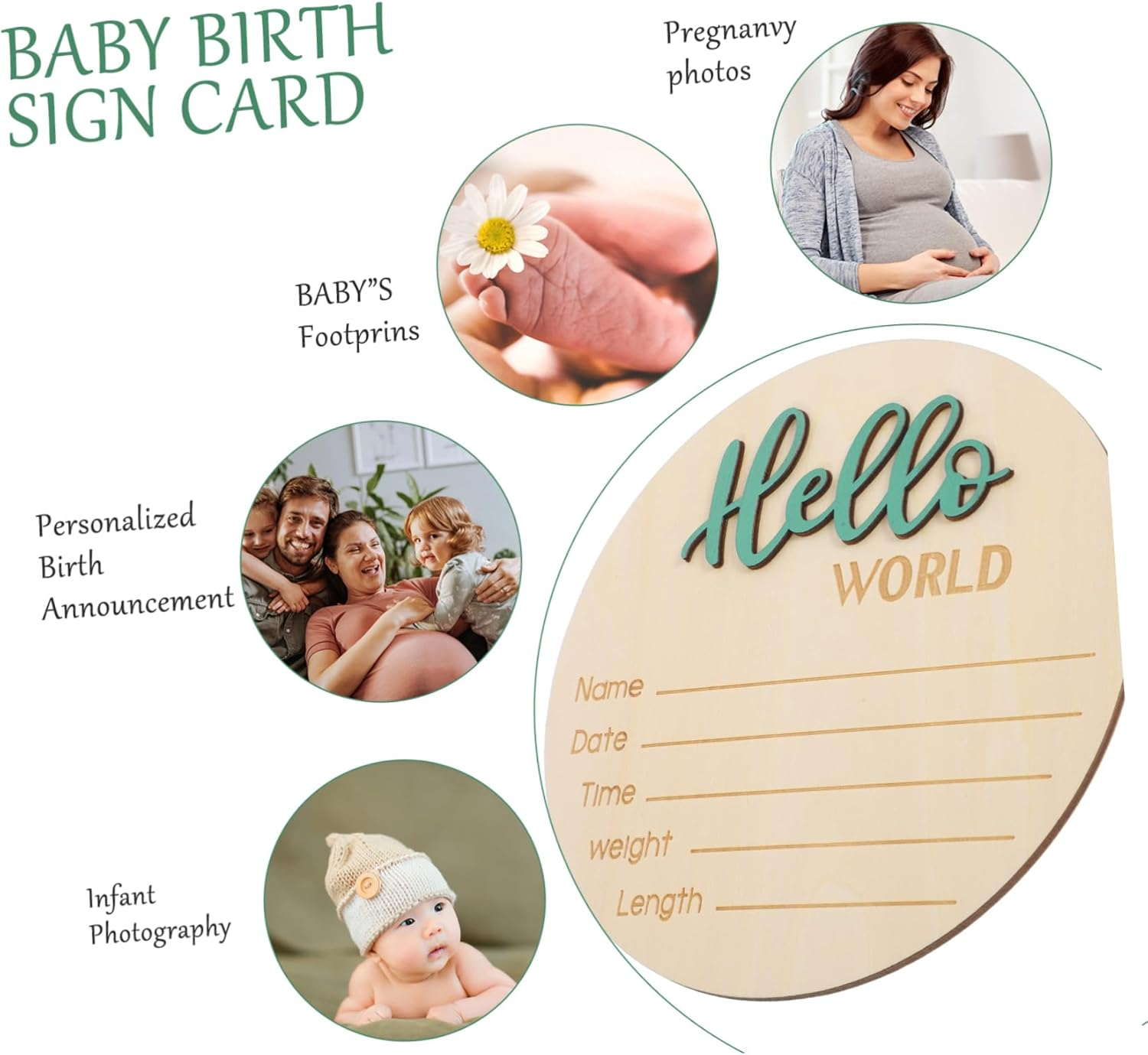 Wooden Newborn Birth Announcement Sign round Plaque Durable Name Photography Prop for Shower Hospital Nursery Decoration image number 1