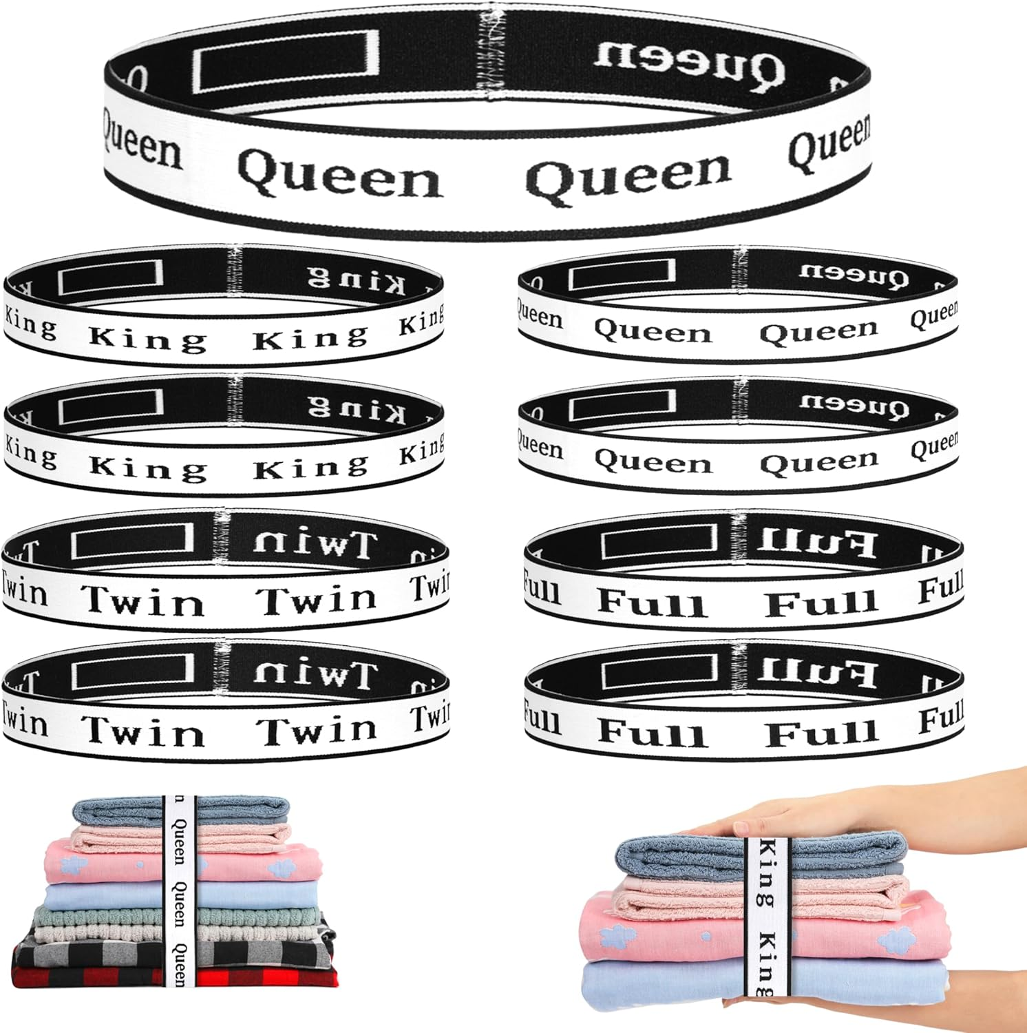 8Pcs Bed Sheet Organizer Bands Sheets Labels for Elastic Bedding Linen Closet Storage Foldable Sheet Set Organizer Sheet Keeper Band image number 5