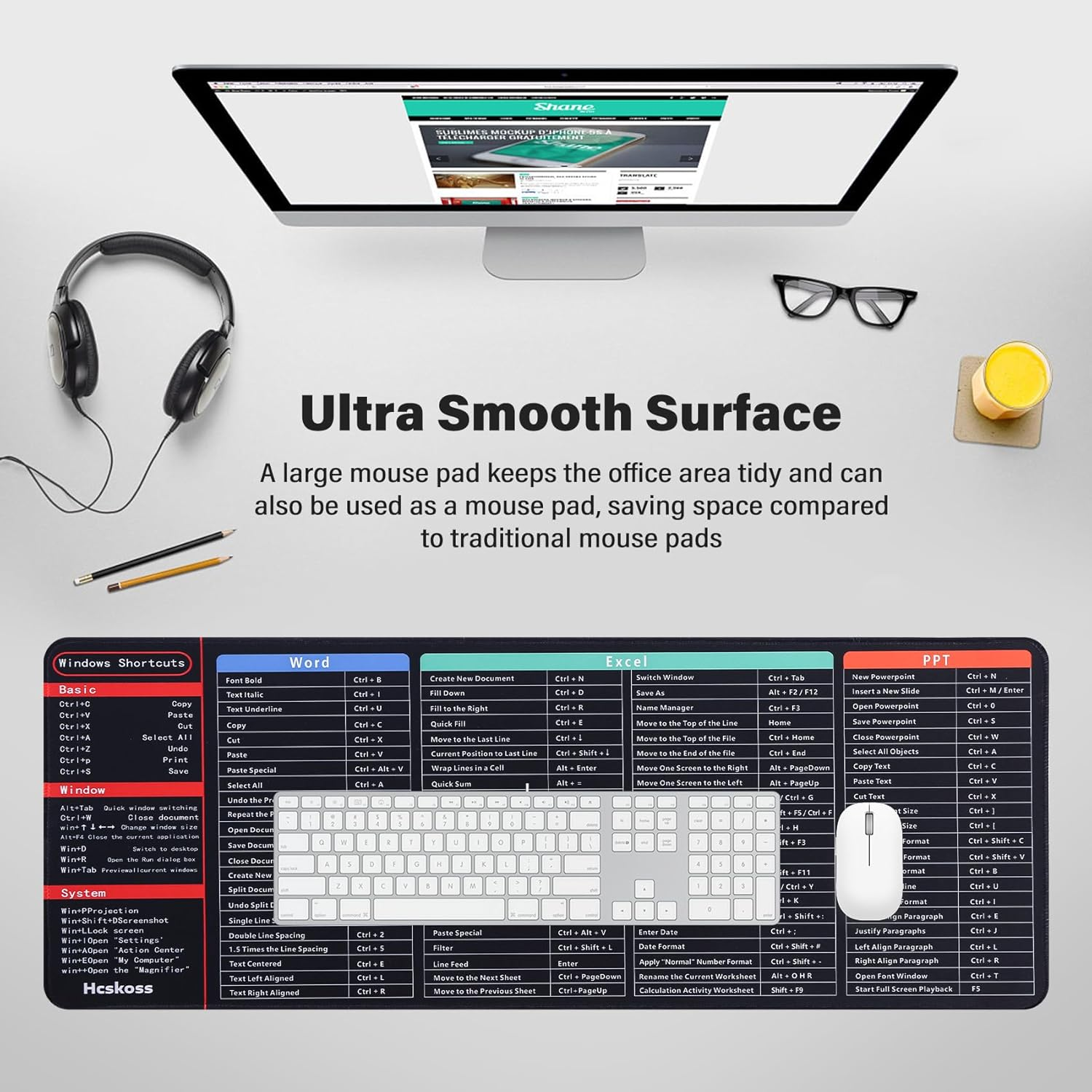 Excel Shortcut Keys Mouse Pad Exel Cheat Sheet Desk Mat 80X30Cm Large Cheat Sheet Mousepad PC Office Spreadsheet Keyboard Mat Non Slip Rubber Base Stitched Edge Mousepad image number 6