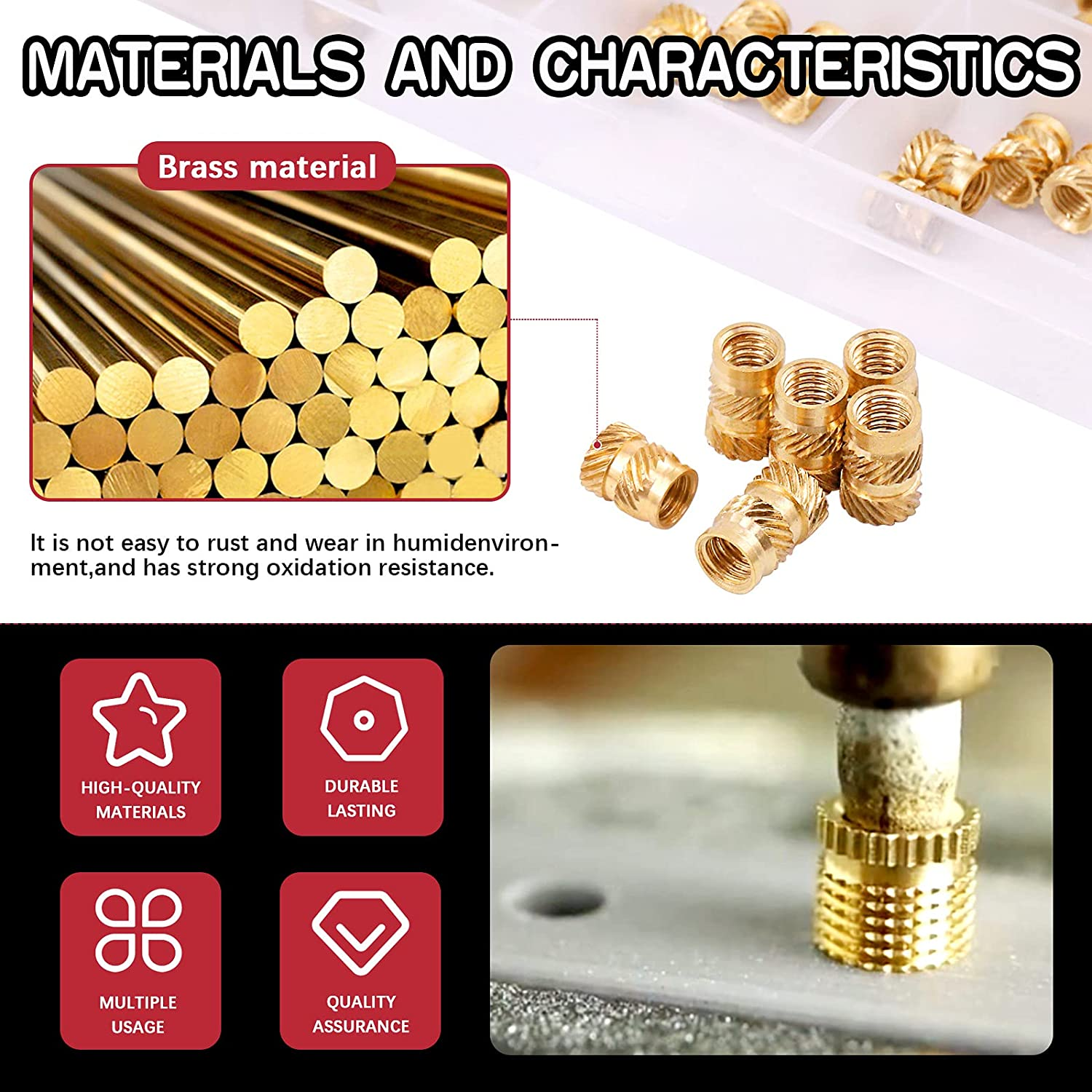 Hilitchi 300Pcs Brass Knurled Nuts Threaded Heat Embedment Nut for Printing 3D Printer and More Projects (Assortment Kit)