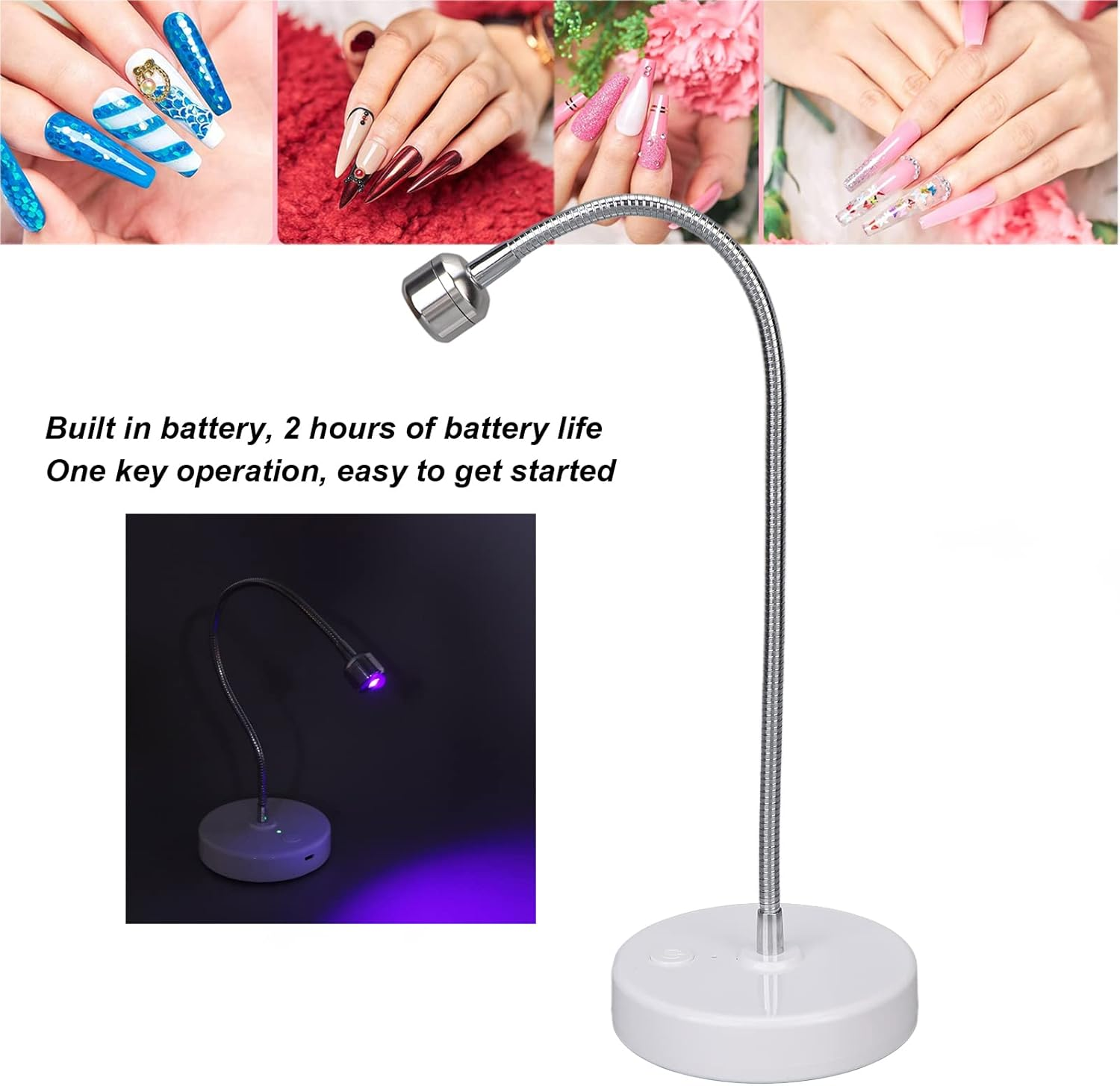 LED UV Nail Lamp, 3W Quick Dry Gel Nail Dryer, Professional Nail Polish Curing Light with Adjustable Angle Gooseneck for Salon Home DIY, USB Charge Manicure Lamp Nail Art Tool image number 4