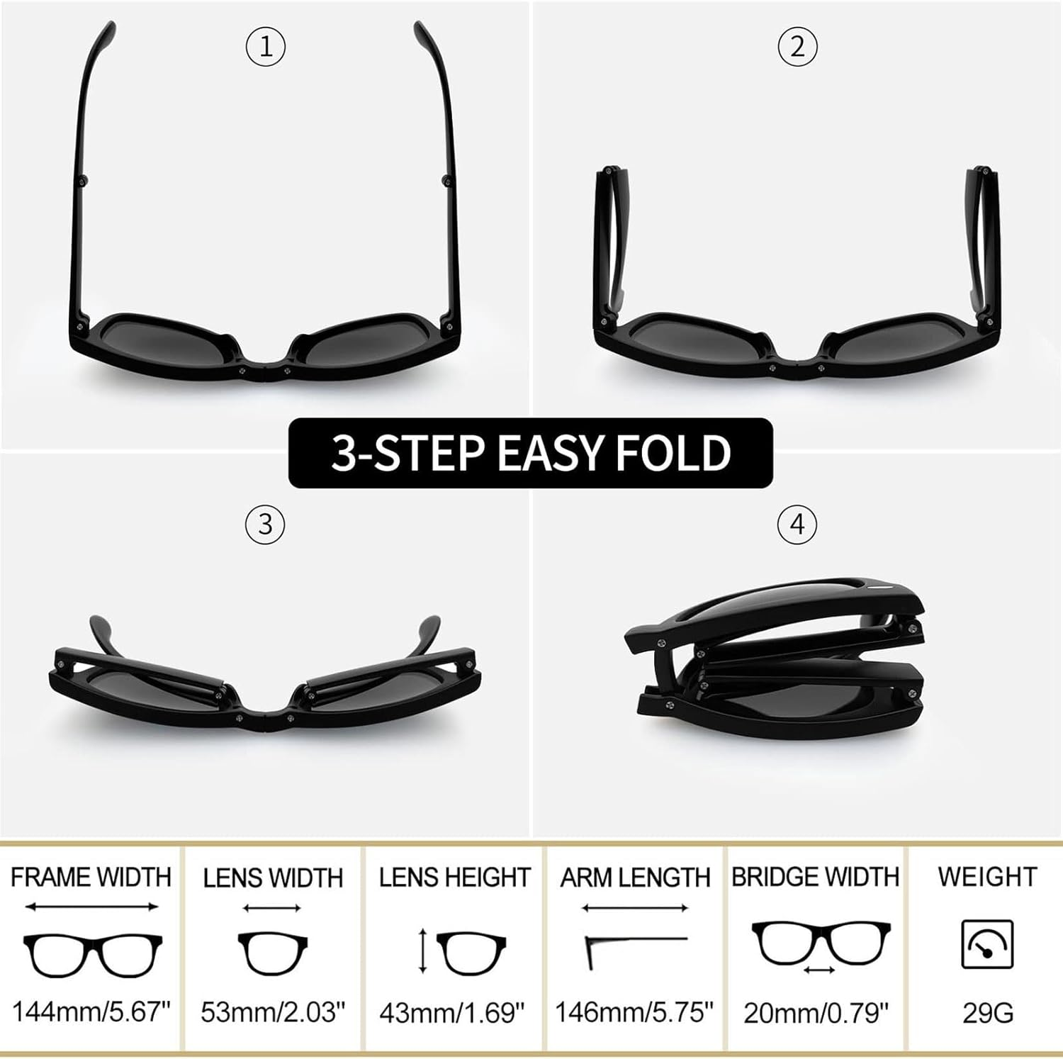 Foldable Sunglasses Polarized UV Protection - Ultra Lightweight Folding Sunglasses with Case, Trendy Unisex Mini Design for Travel, Driving & Outdoor (Black, Includes Case) image number 1