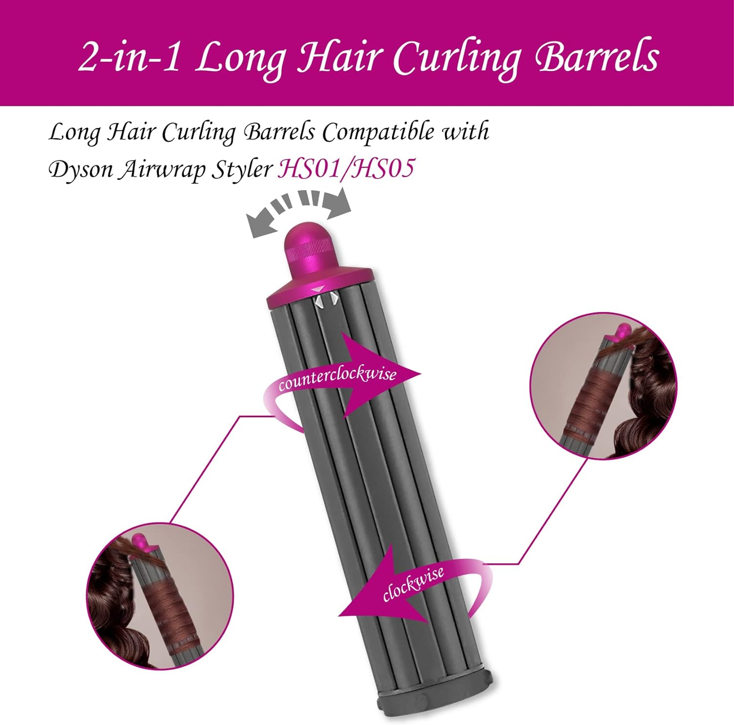 40MM/1.6 Inch Long Hair Curling Barrels Compatible with Dyson Airwrap Styler Attachment Parts, Self-Curling Attachment Accessories for Dyson Airwrap Styler HS01 HS05 image number 3