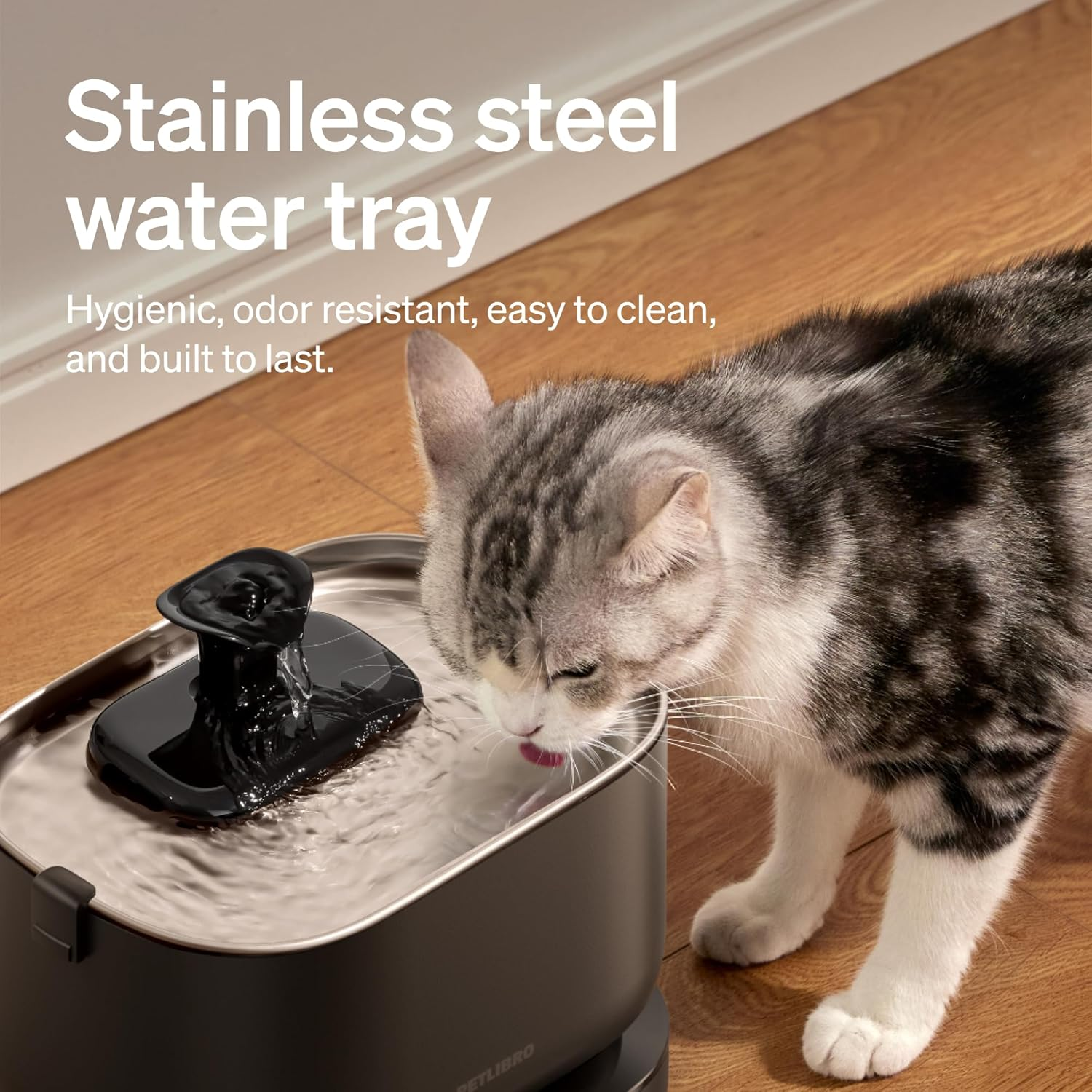 PETLIBRO Cat Water Fountain, Cordless Pet Water Fountain Battery Operated, 2.5L/84Oz Dockstream Water Fountains for Cats Indoor, Cat Fountain with Stainless Steel Tray, Easy to Clean Bpa-Free image number 2