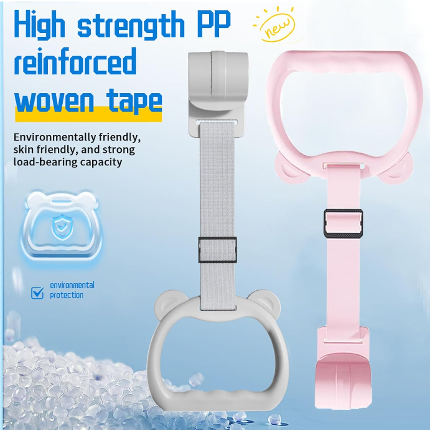 Yeanifeana 2 PCS Adjustable Pull up Rings, Standing Training Tool for Exercise, Ideal for Bed Rail, Daycare Play, Walking Practice Support (Gray) - Pink image number 5