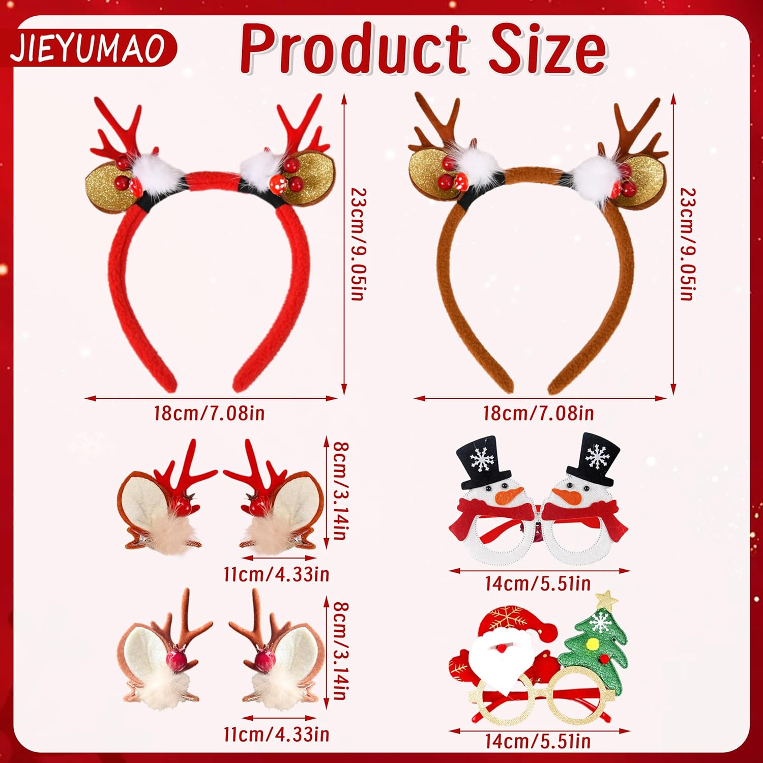 JIEYUMAO Reindeer Antlers Headband Sets, 6Pcs Christmas Antler Headband Hair Clips and Christmas Glasses, Fashion Christma Hair Accessories Christma Hair Clips for Women image number 6