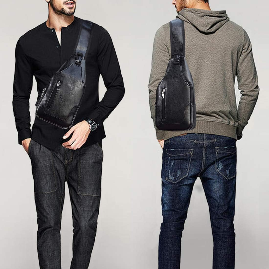 MAIABLEAU Men Sling Bag anti Theft Shoulder Bag Small Leather Crossbody Sling Backpack with USB Charge Port image number 5