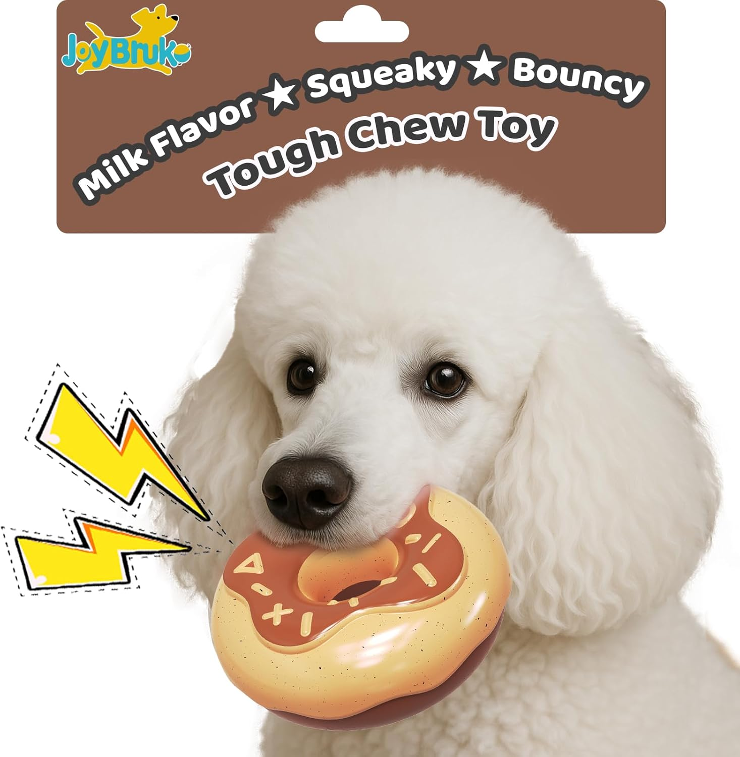 Joybruko Dog Toys for Aggressive Chewers, Indestructible Squeaky Chew Toy to Keep Them Busy, Interactive Rubber Donut with Milk Flavor & Bounce, Teeth Cleaning for Small Medium Large Breed, Brown